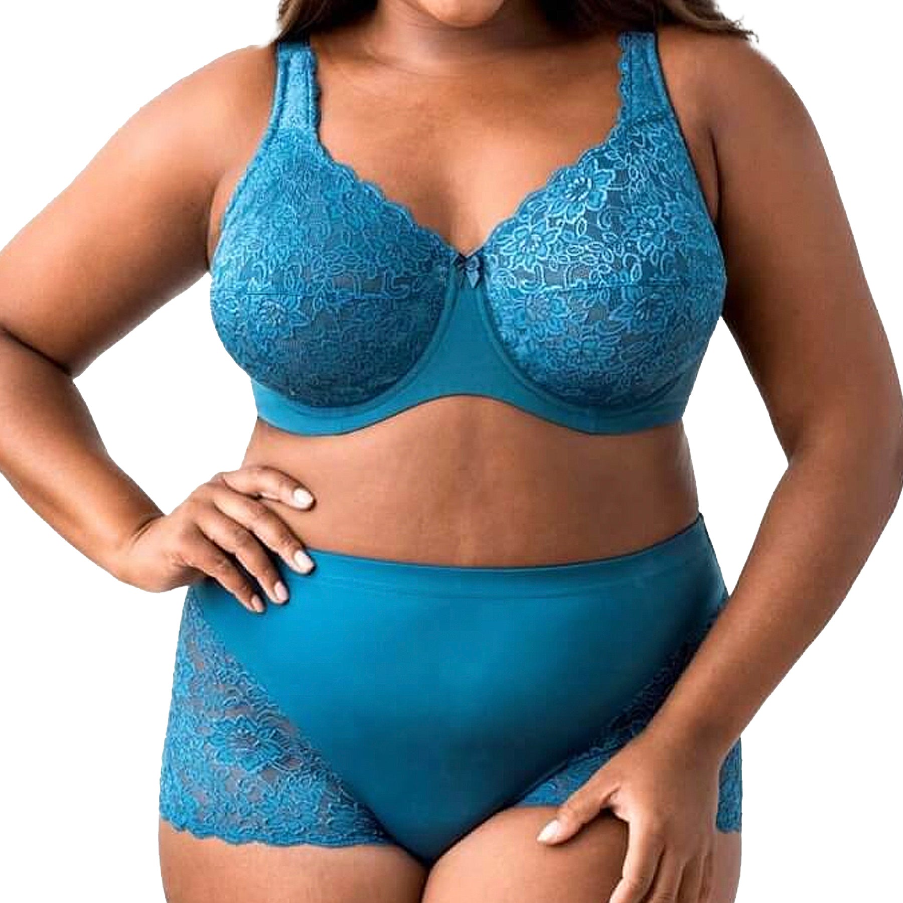 Elila Full Coverage Stretch Lace Underwire Bra 2311 Teal Set