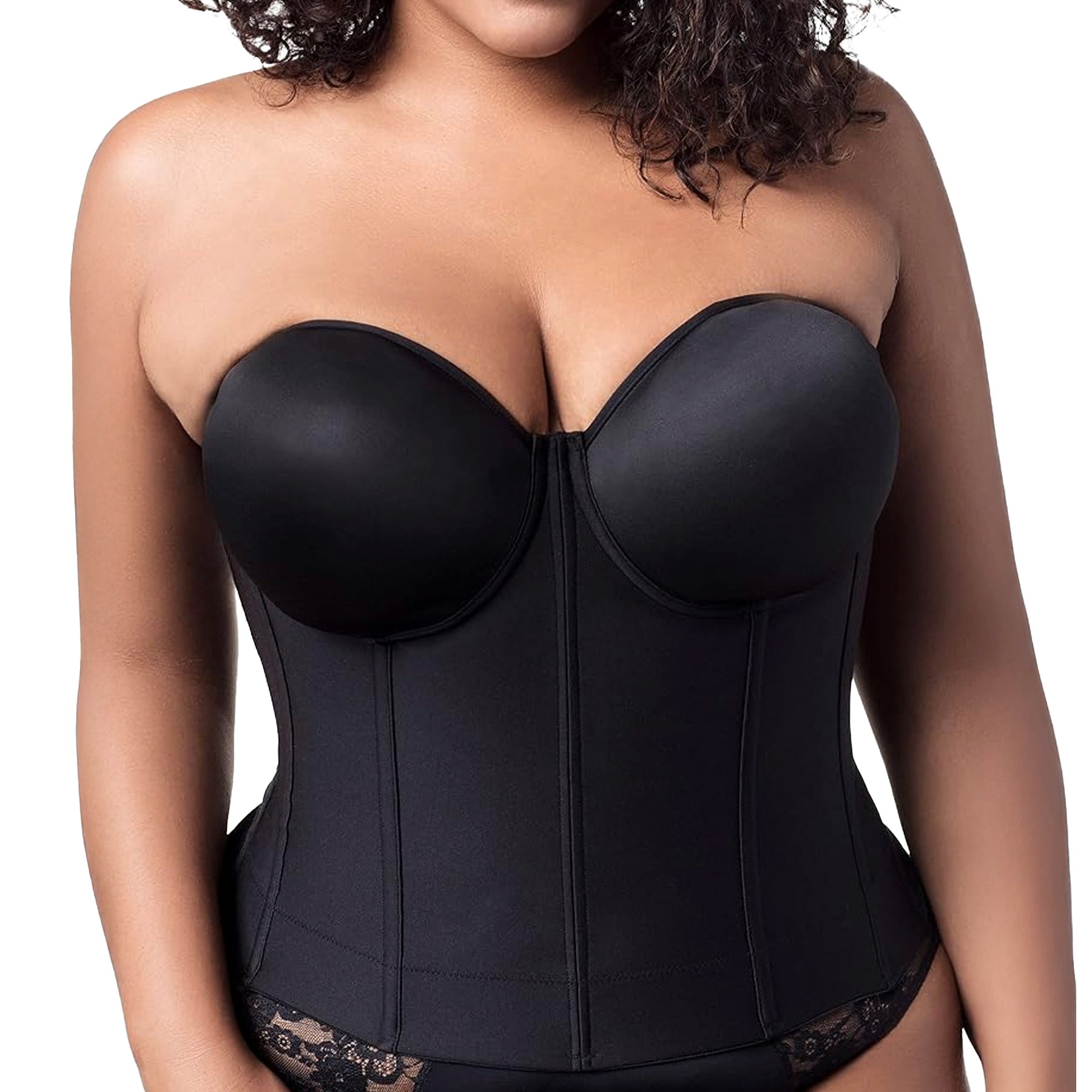 Elila Molded Strapless Longline Bra 6721 Black Front