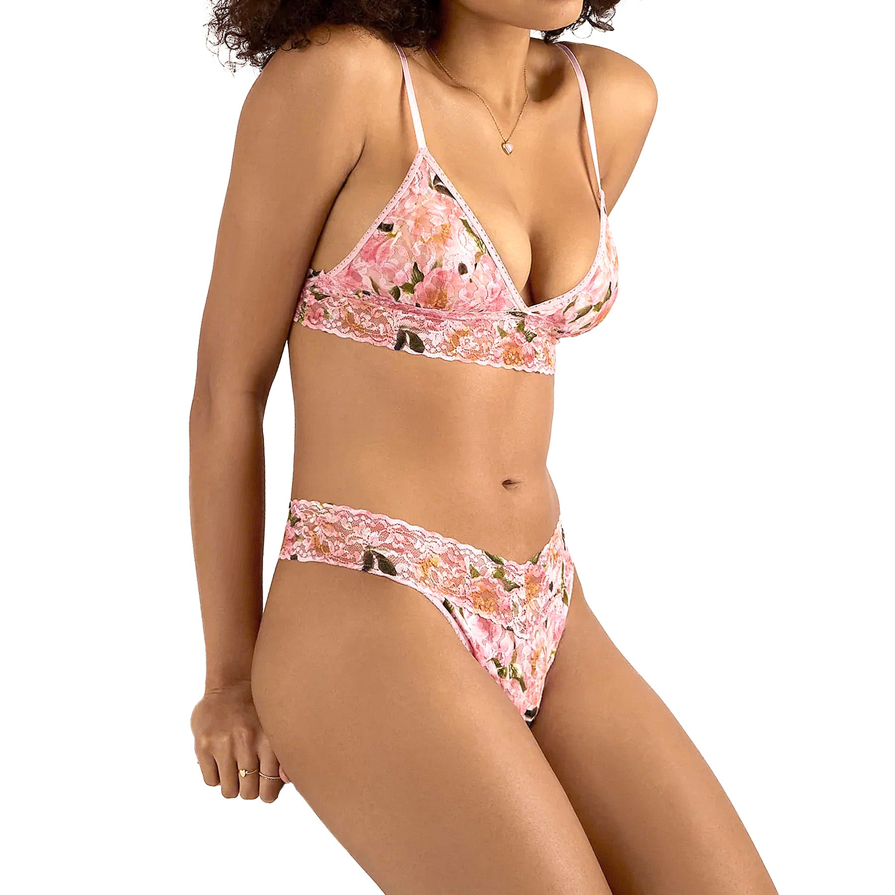 Hanky Panky Printed Signature Lace Original Rise Thong PR4811 Fawning Flora Coral Set