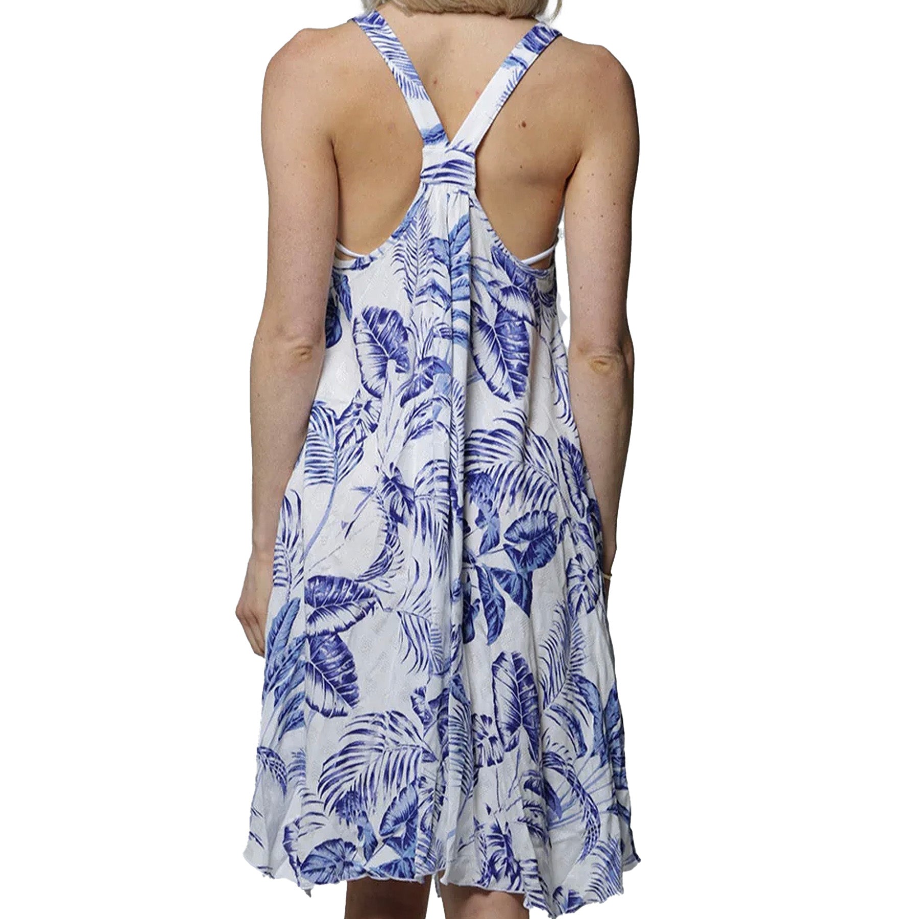 J. Valdi Del Cabo Flowy Racerback Dress Coverup J19116 White Blue Back