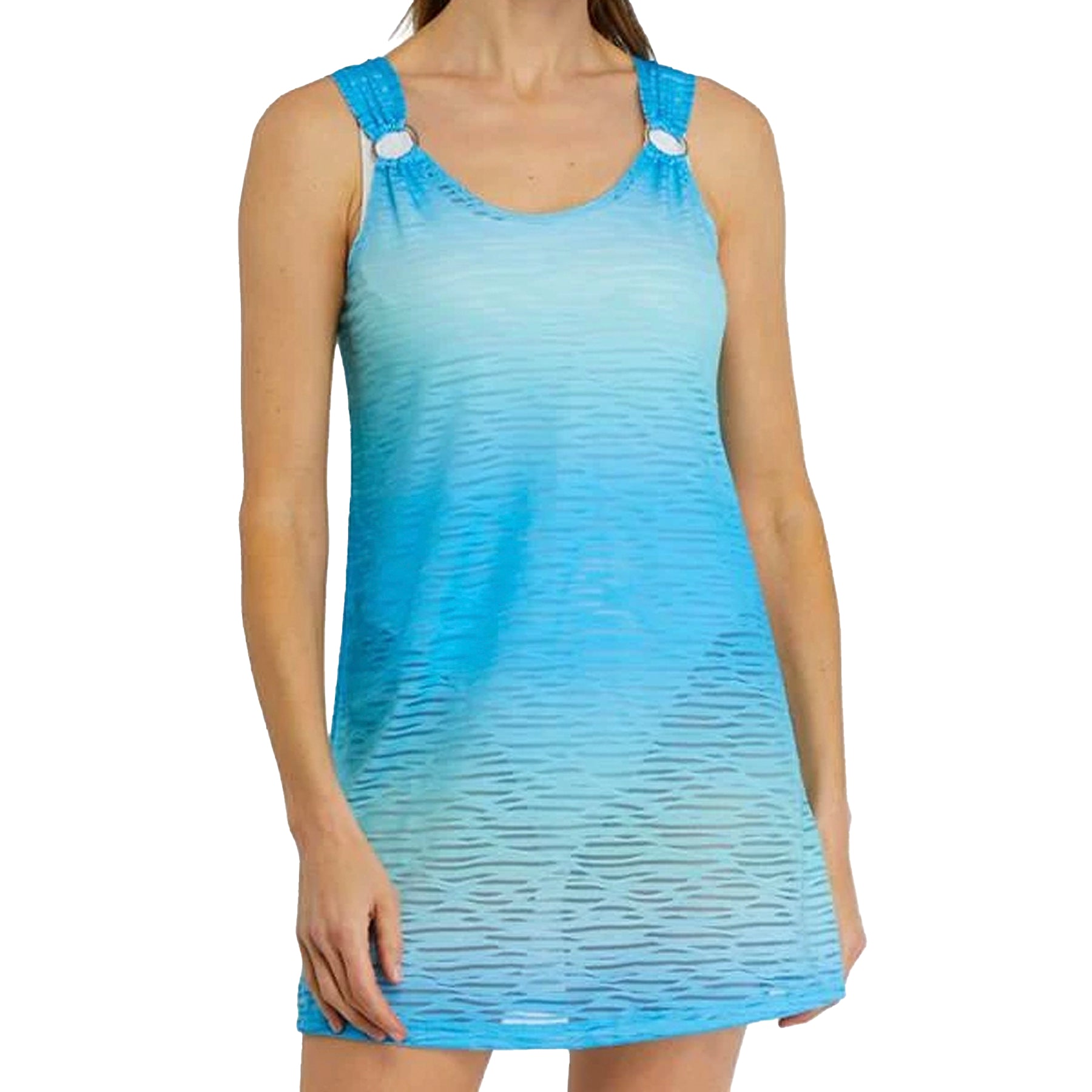 J Valdi Maldives Ring Tank Dress Cover Up J21385 Aqua White Front