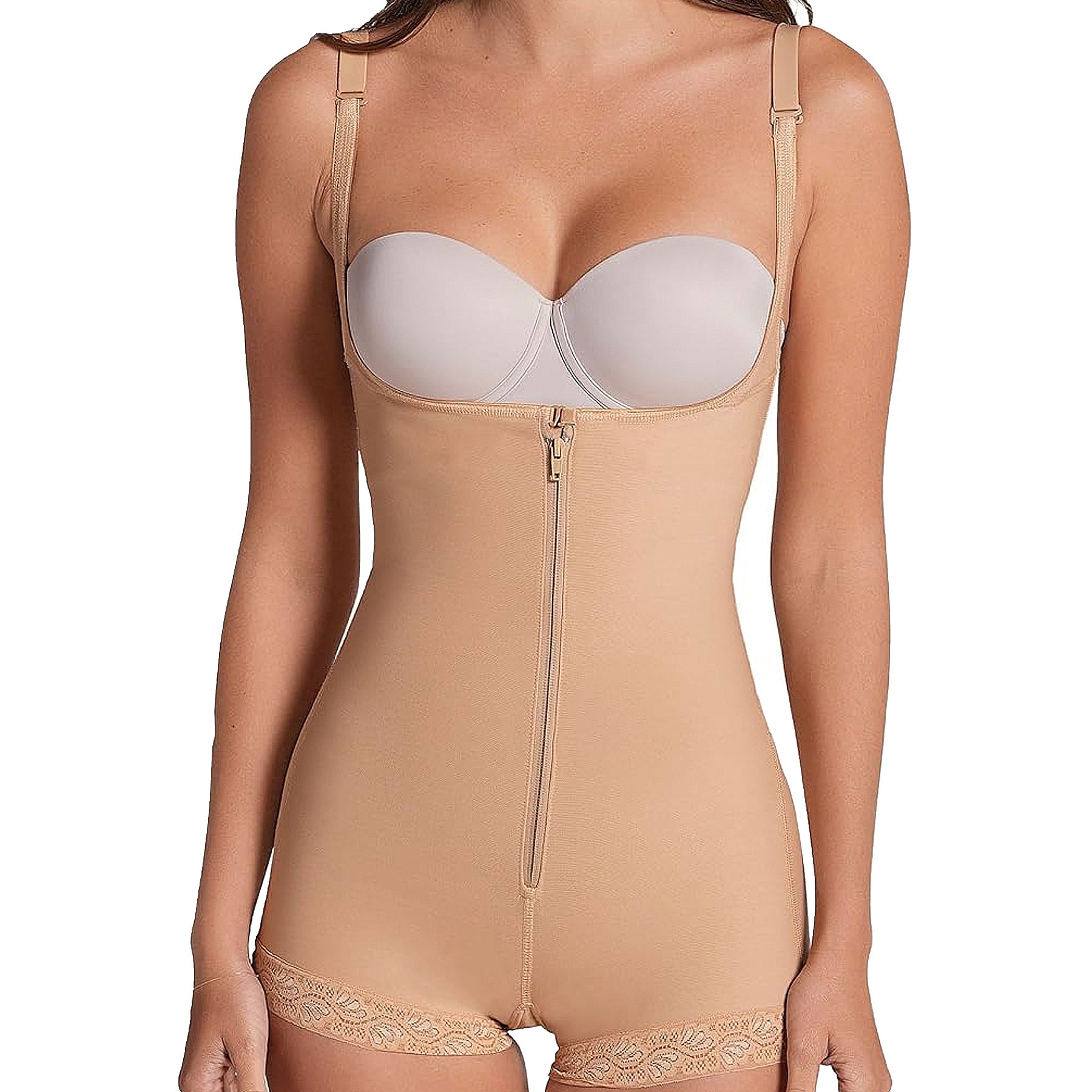 Leonisa Firm Compression BoyShort Body Shaper with Butt Lifter 018529 Beige Front