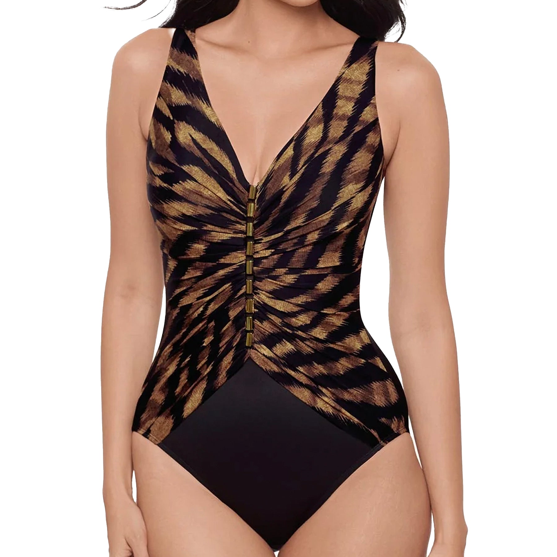 Miraclesuit Charmer One-Piece Swimsuit in Raya De Safari 6566569 Black/Brown Front