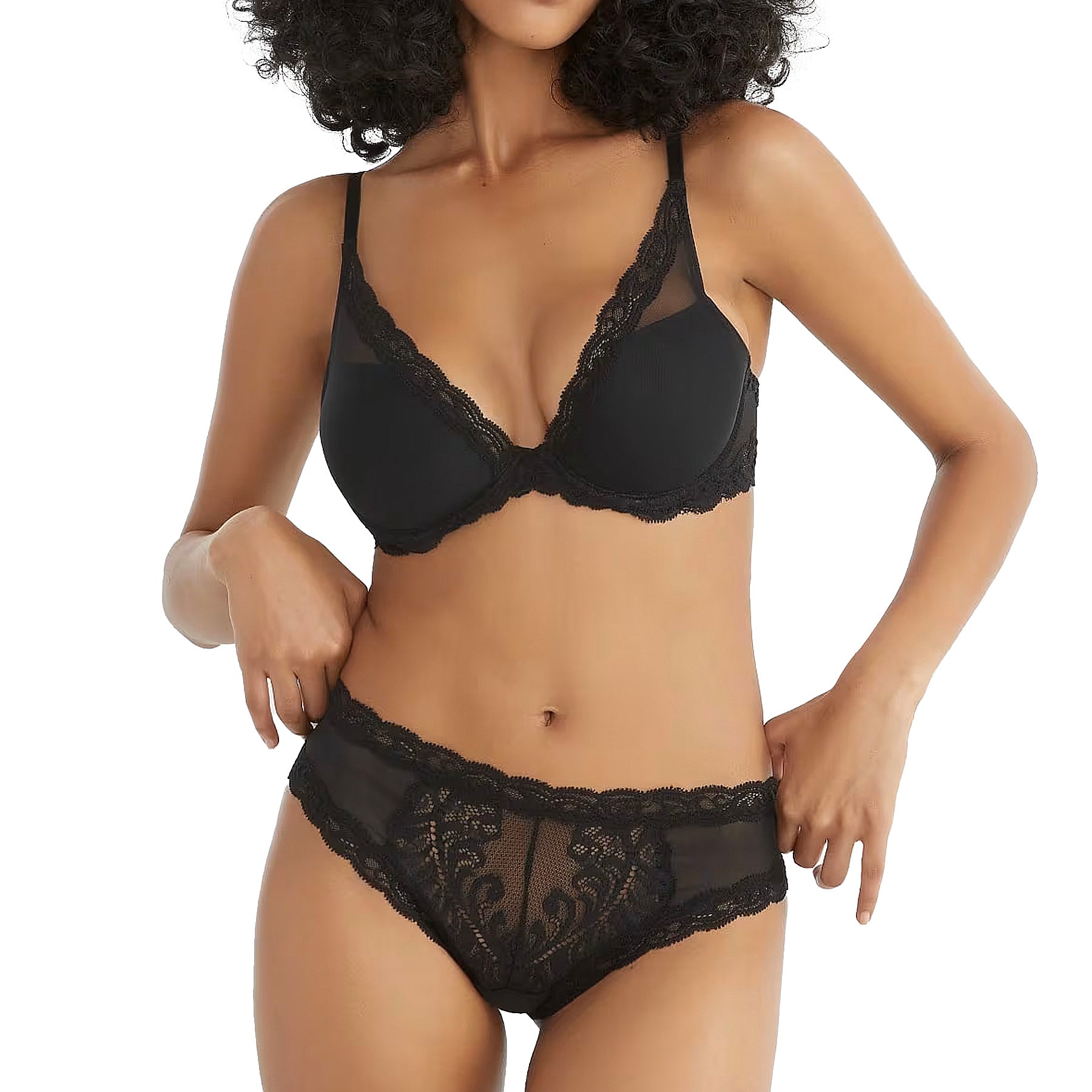 Natori Feathers Contour Plunge Bra 730023 Black Set