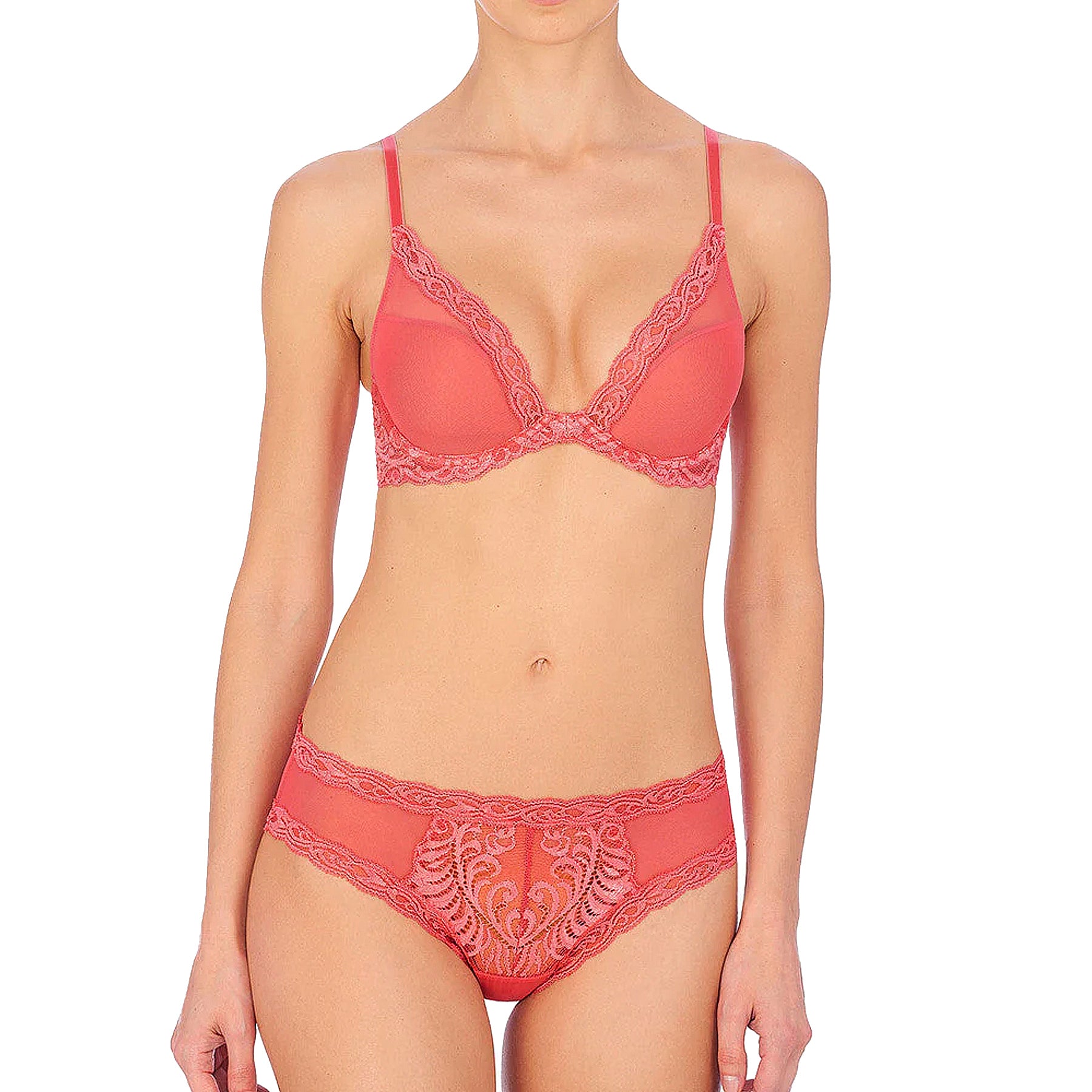 Natori Feathers Contour Plunge Bra 730023 Damask Pink Set