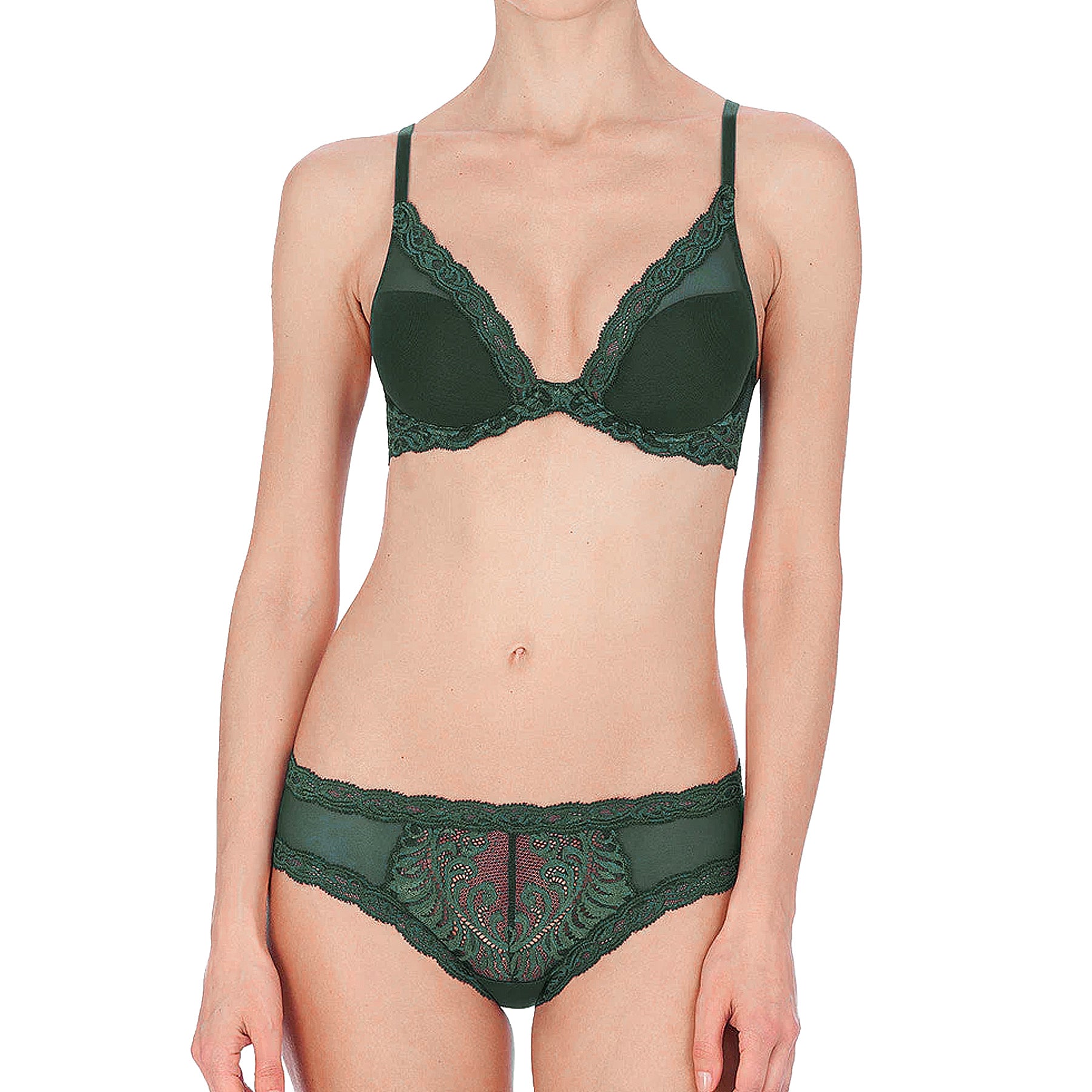 Natori Feathers Contour Plunge Bra 730023 Dark Forest Set