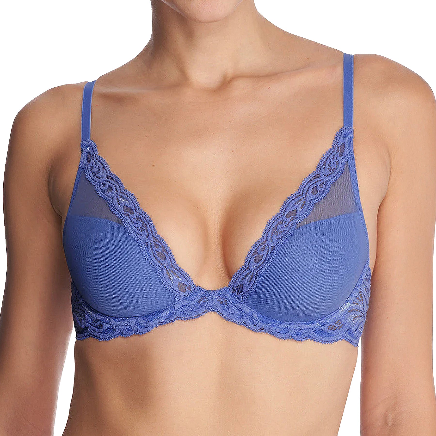 Natori Feathers Contour Plunge Bra 730023 French Blue Front
