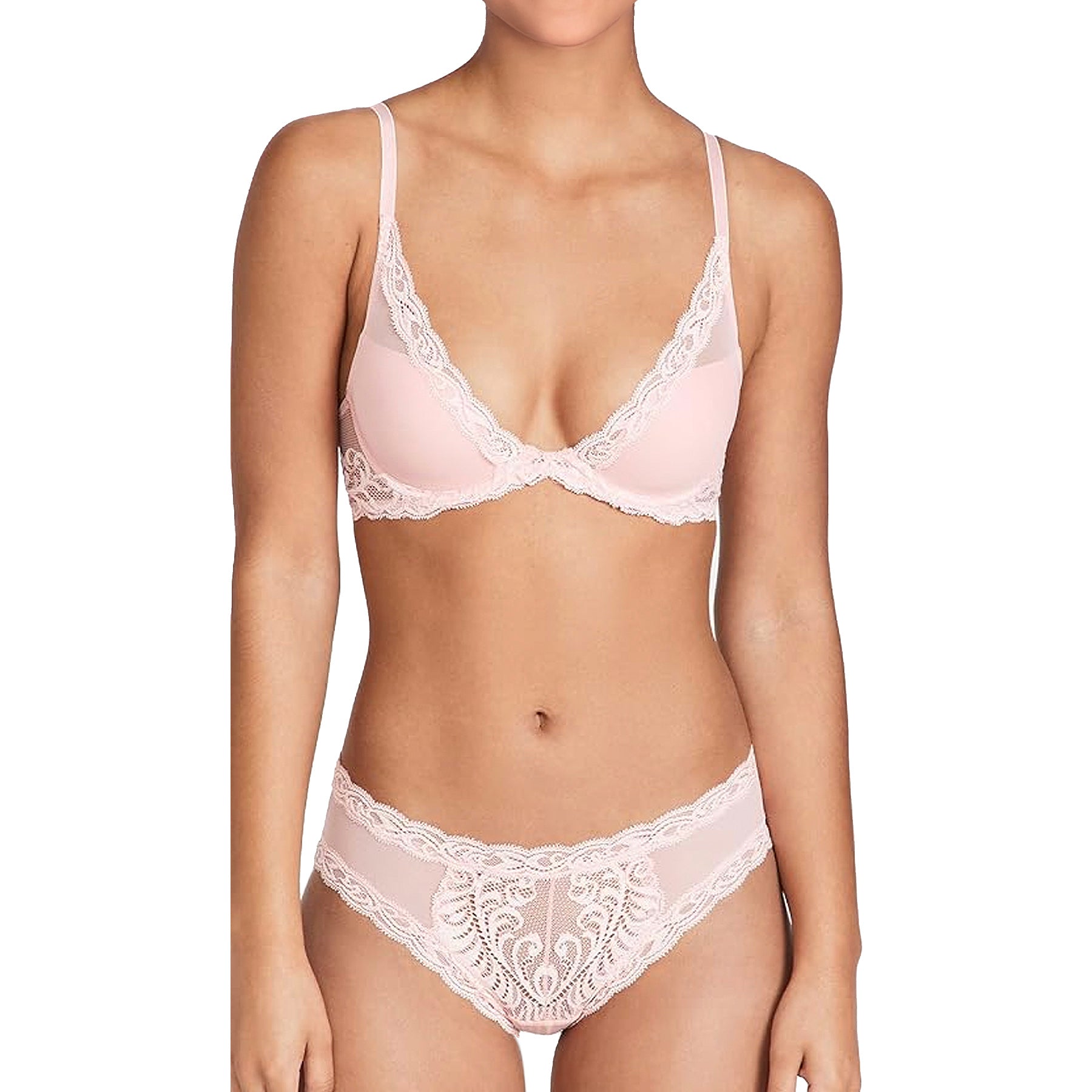 Natori Feathers Contour Plunge Bra 730023 Pink Icing Set