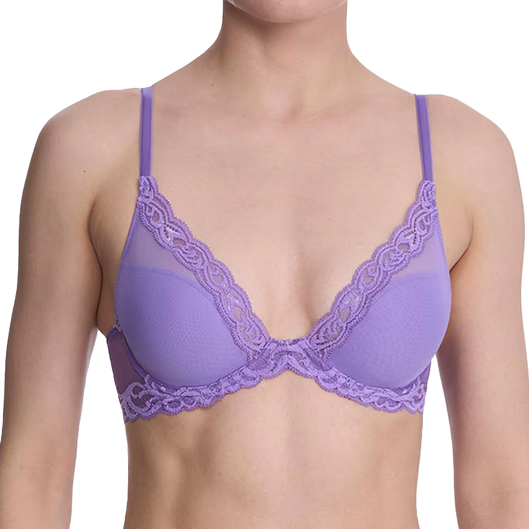 Natori Feathers Contour Plunge Bra 730023 Violet Blue Front