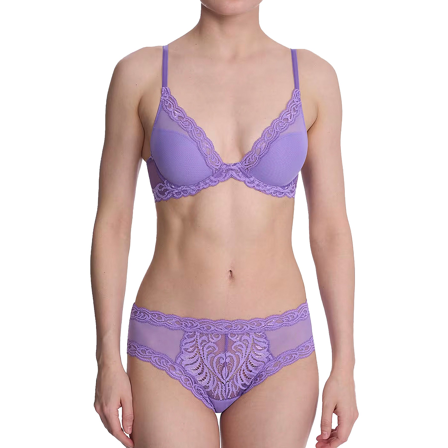 Natori Feathers Contour Plunge Bra 730023 Violet Blue Set
