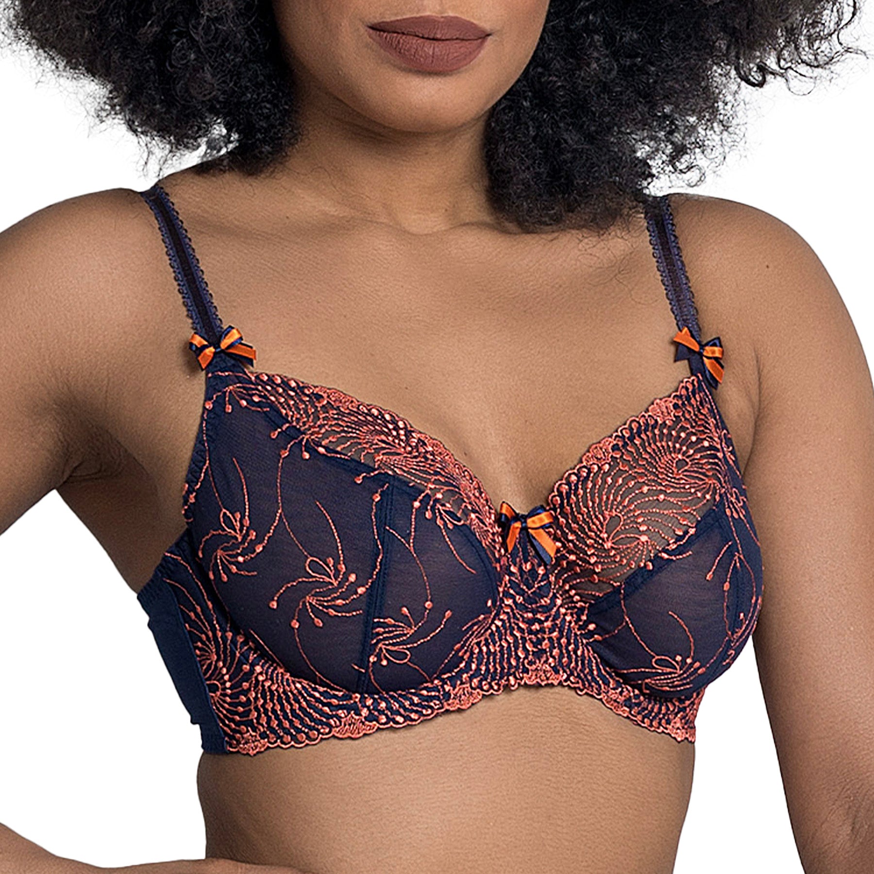 Fit Fully Yours Nicole See-Thru Lace Underwire Bra B2271 Navy Coral