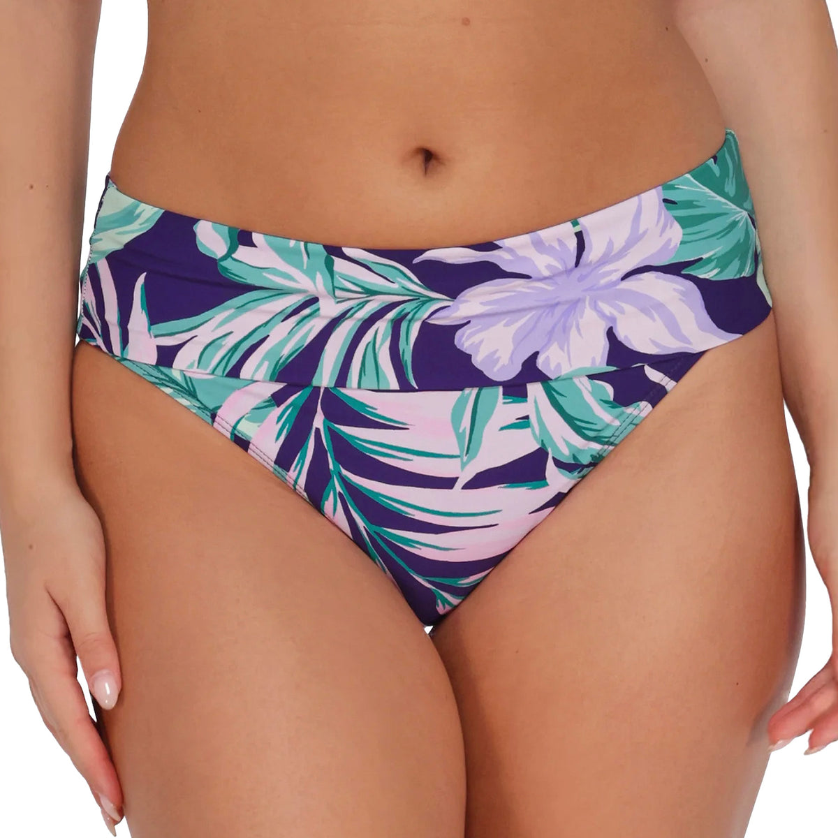 Sunsets Hannah High Waist Bikini Bottom 33B Palm Shade Folded