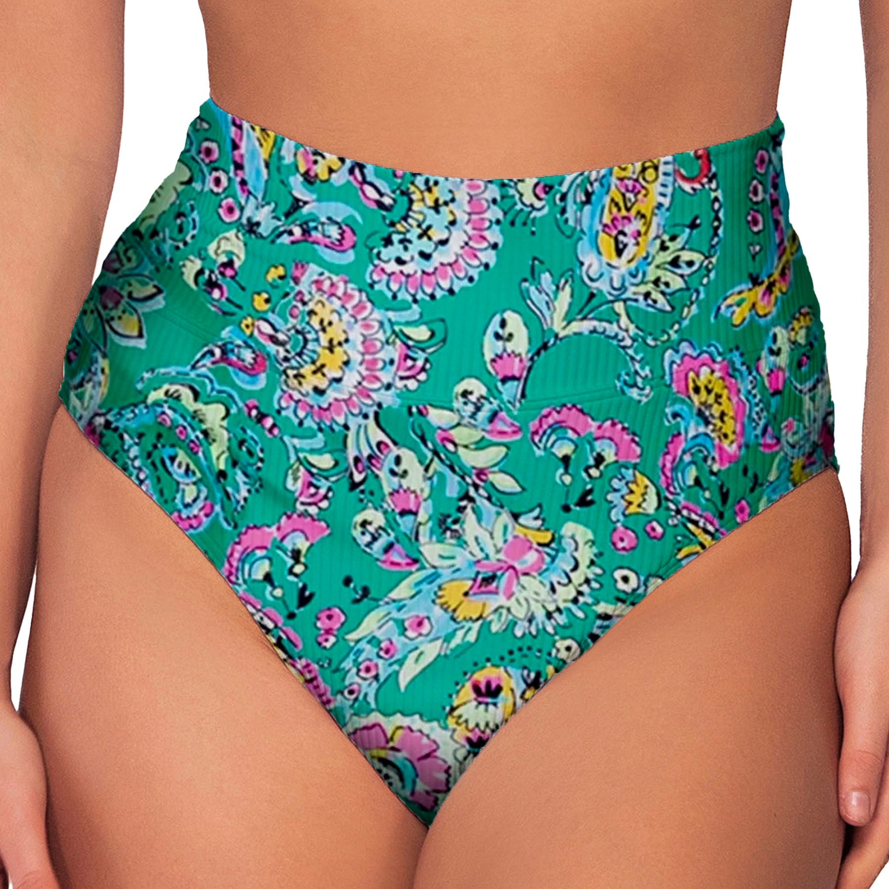 Sunsets Hannah High Waist Bikini Bottom 33B Paradise Paisley Front