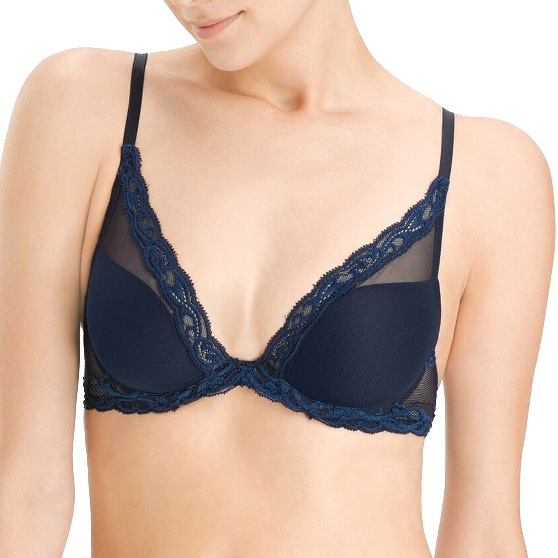 Natori Feathers Contour Plunge Bra 730023 Midnight Front
