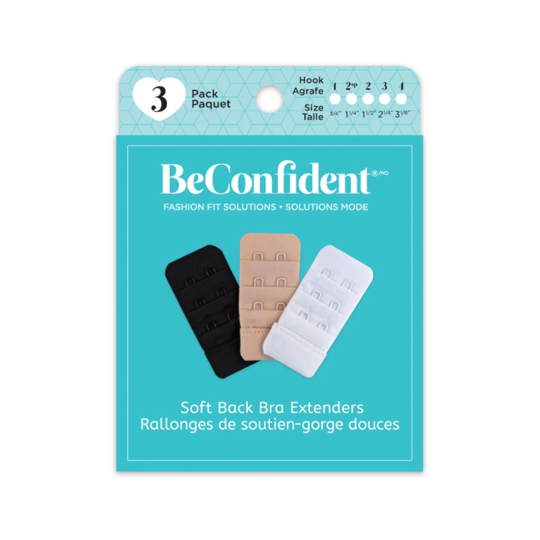 BeConfident Soft Back Bra Extenders 3 Hook Packaging
