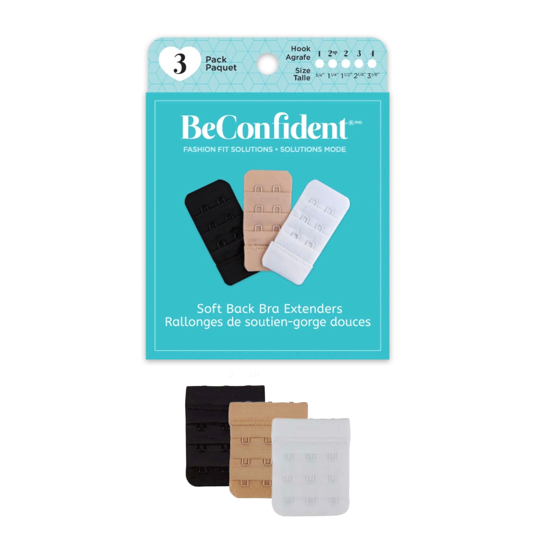 BeConfident Soft Back Bra Extenders 3 Hook Front