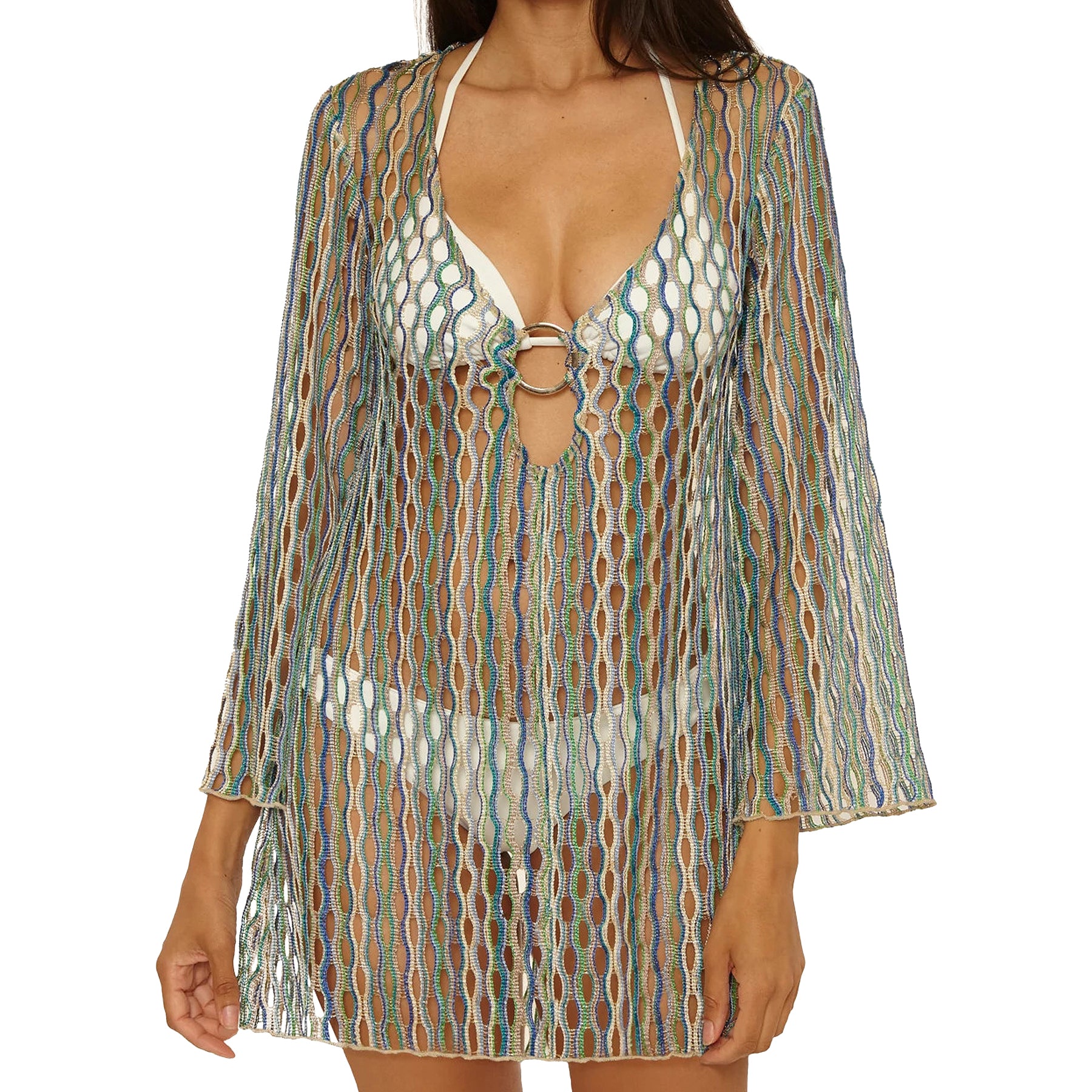 Becca Desert Dancer Open Weave Tunic Cover Up 7336067 Sky Blue Multi Front