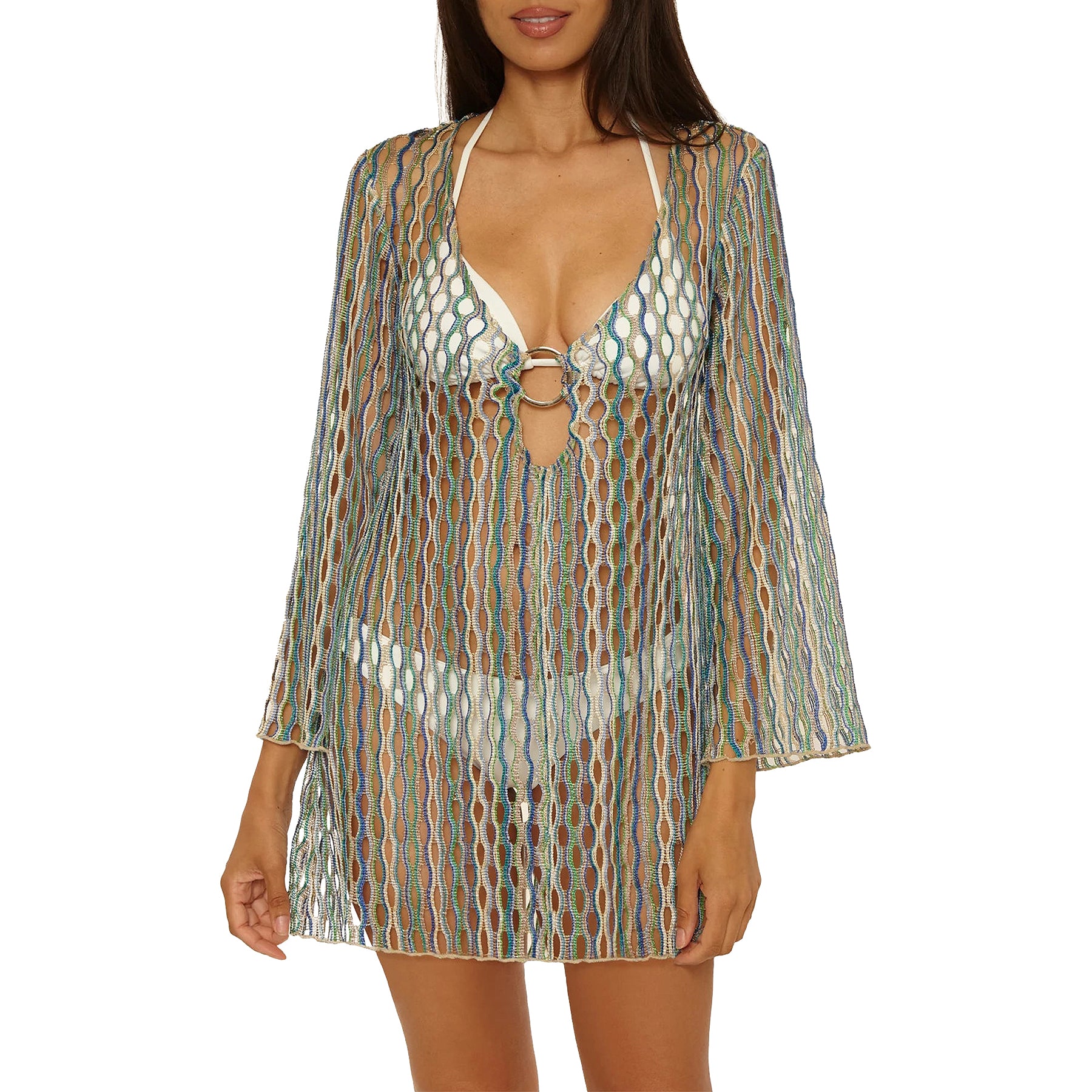 Becca Desert Dancer Open Weave Tunic Cover Up 7336067 Sky Blue Multi Set