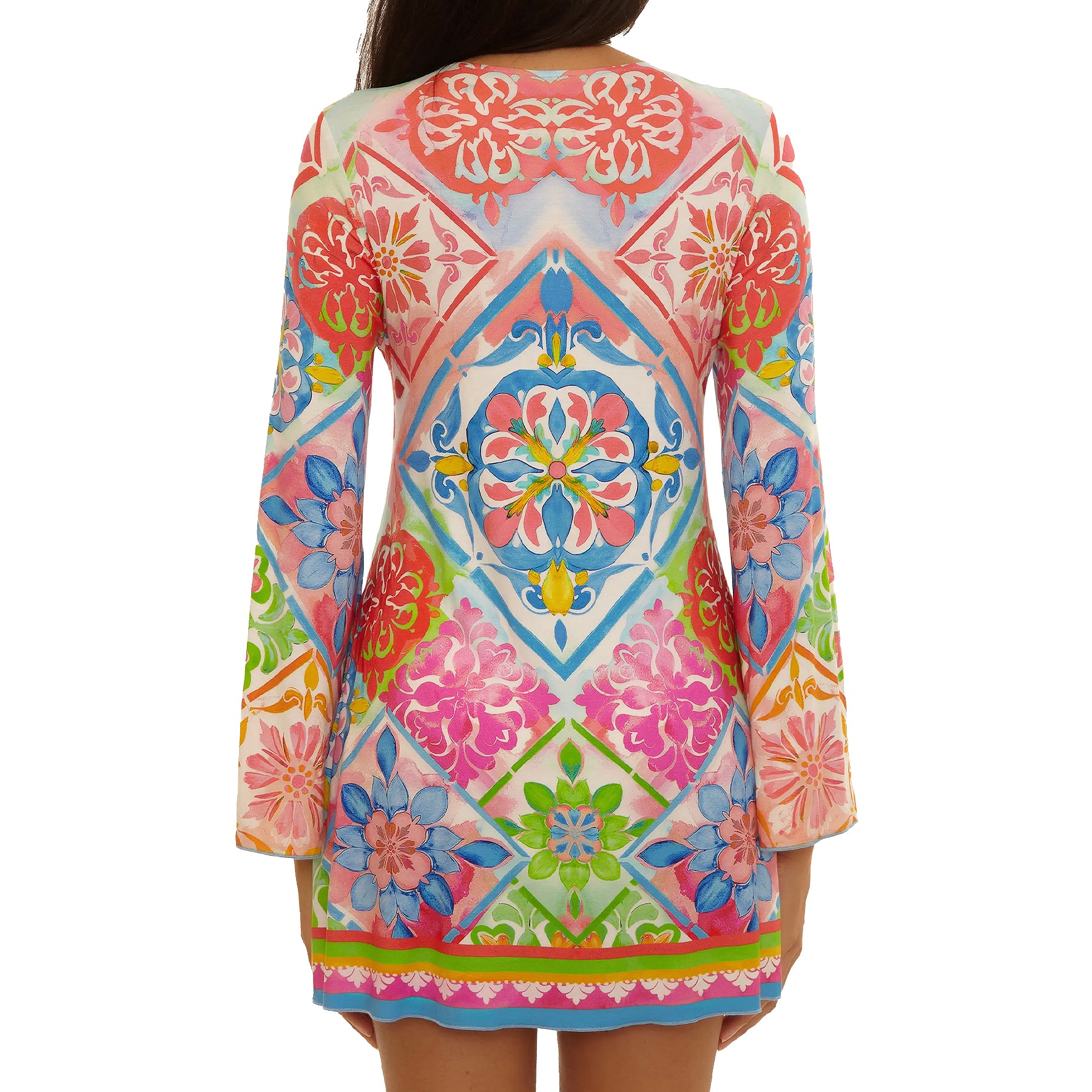 Becca Mijas Floral Tile Print Tunic Cover Up 1360671 Multi Back