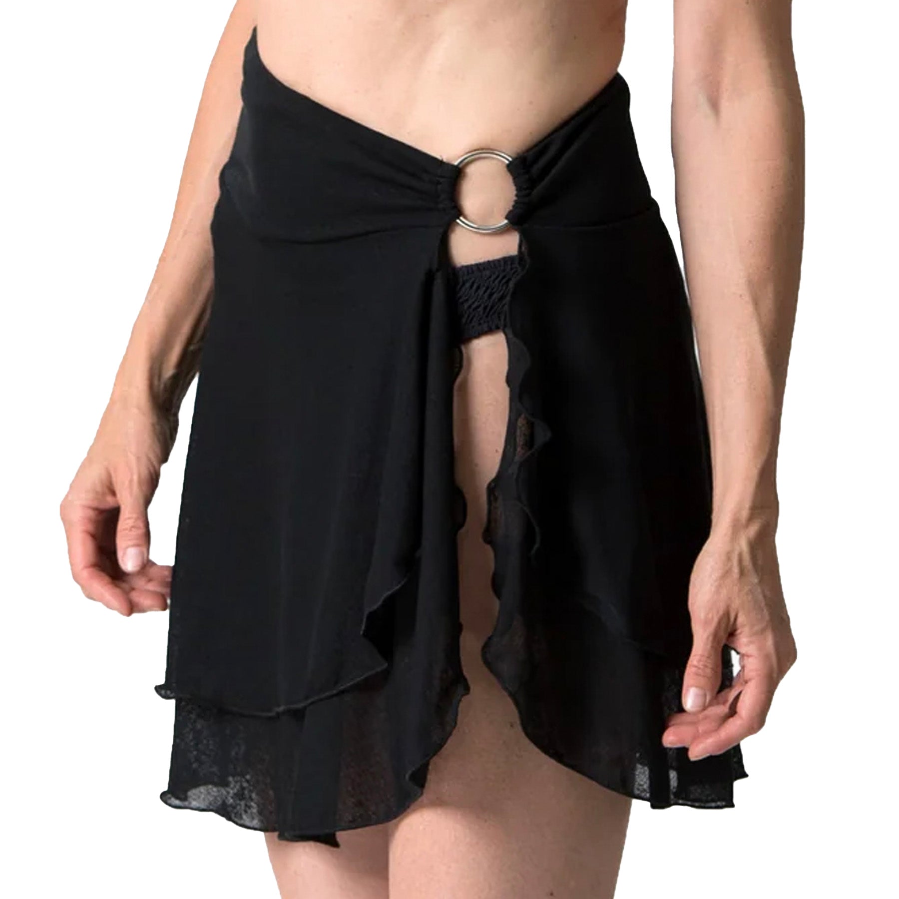 Cover Me Black O-Ring Flounce Cover Up Skirt Black Front