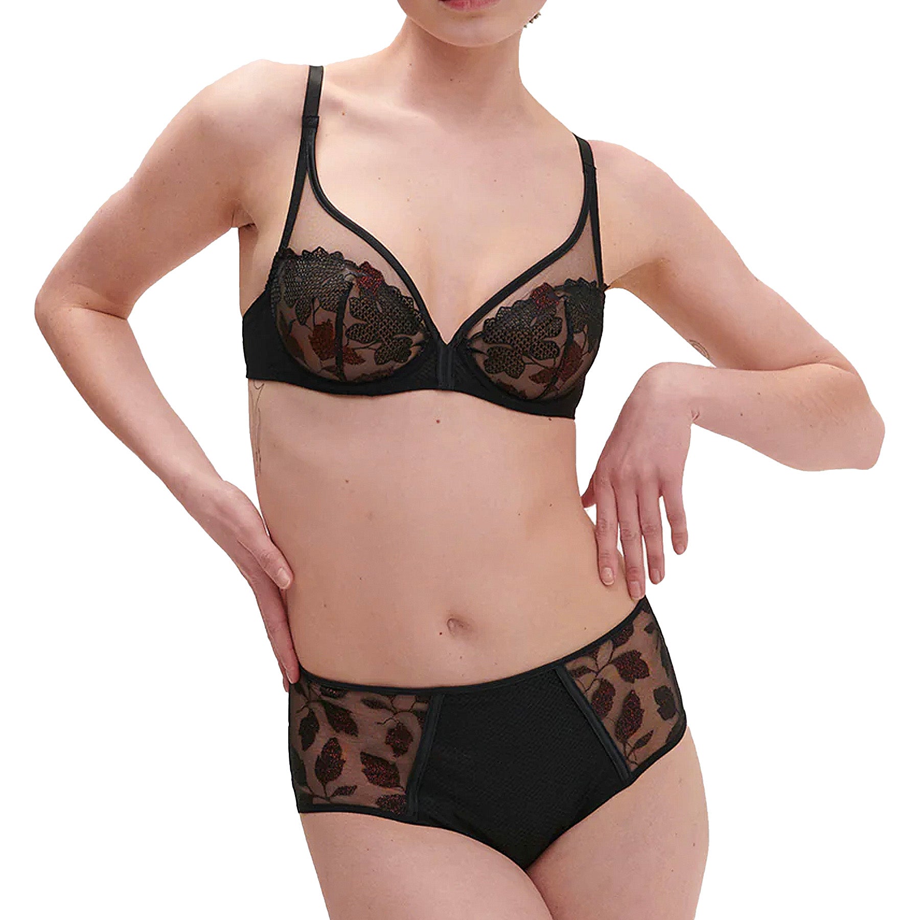 Simone Perele Dahlia Spacer Plunge Bra 14V316 Copper Black Set