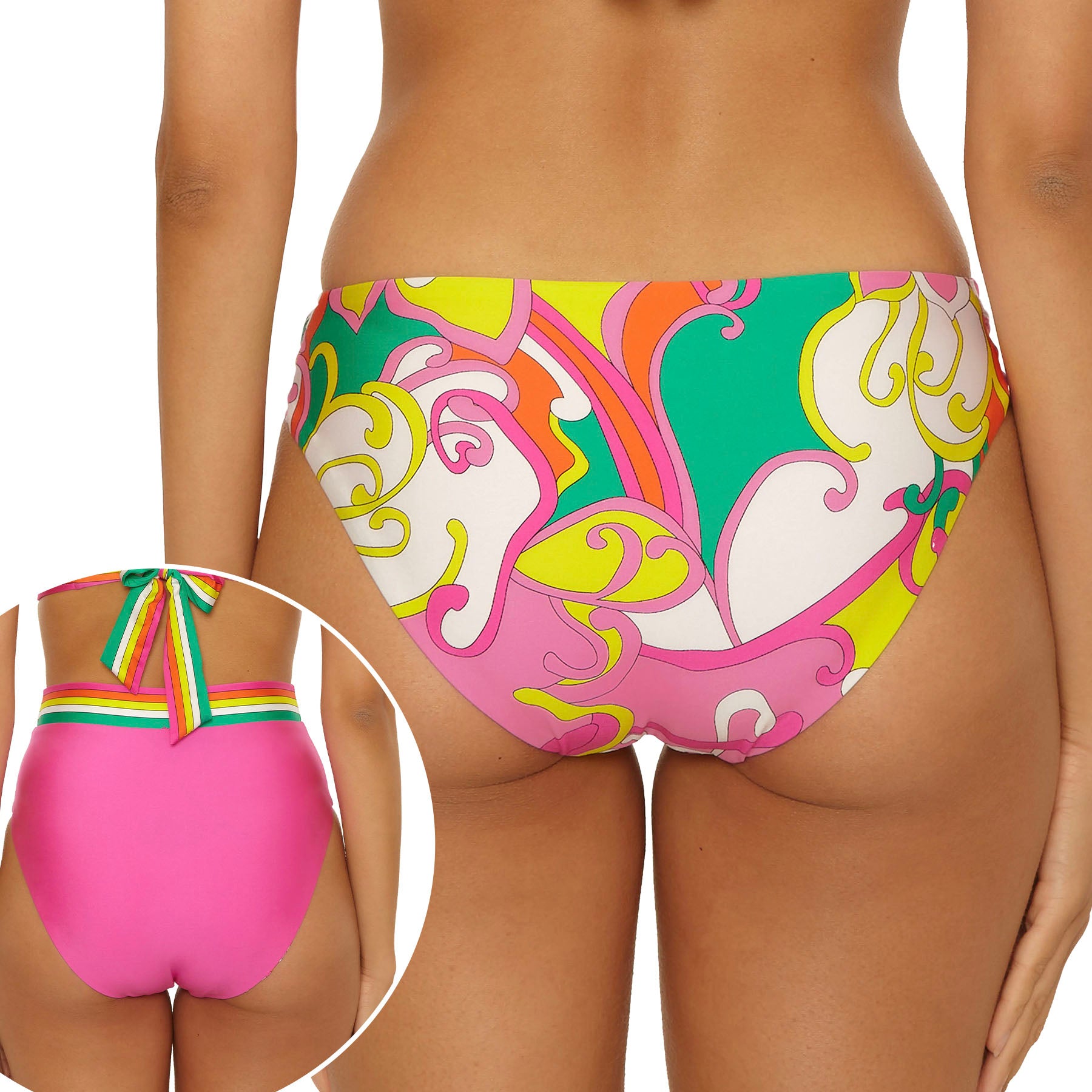 Trina Turk Elara Reversible Banded Hi-Waist Bikini Bottom 3254665 Multi Back