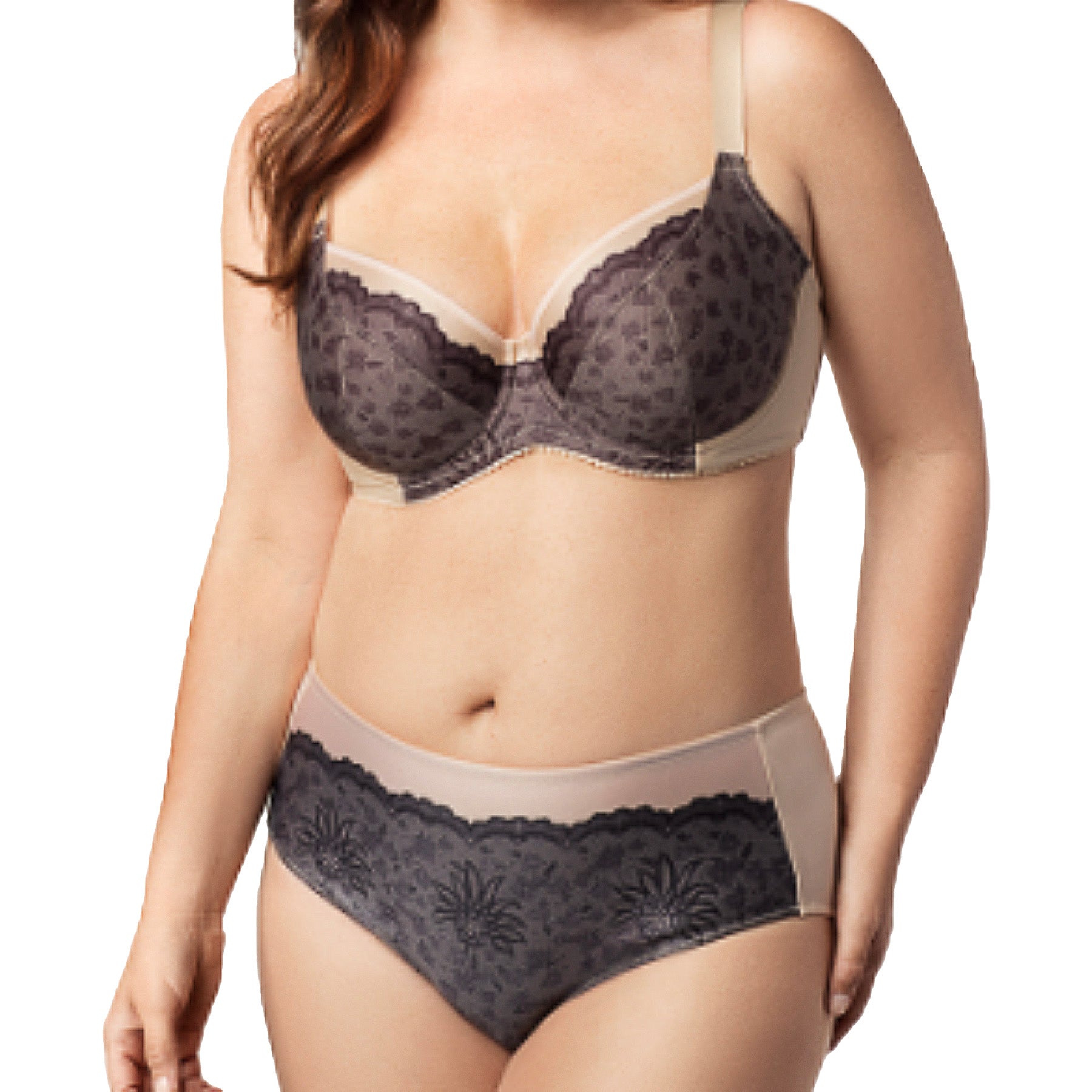 Elila Balcony Underwire Bra 2517 Black Lace/Nude Set