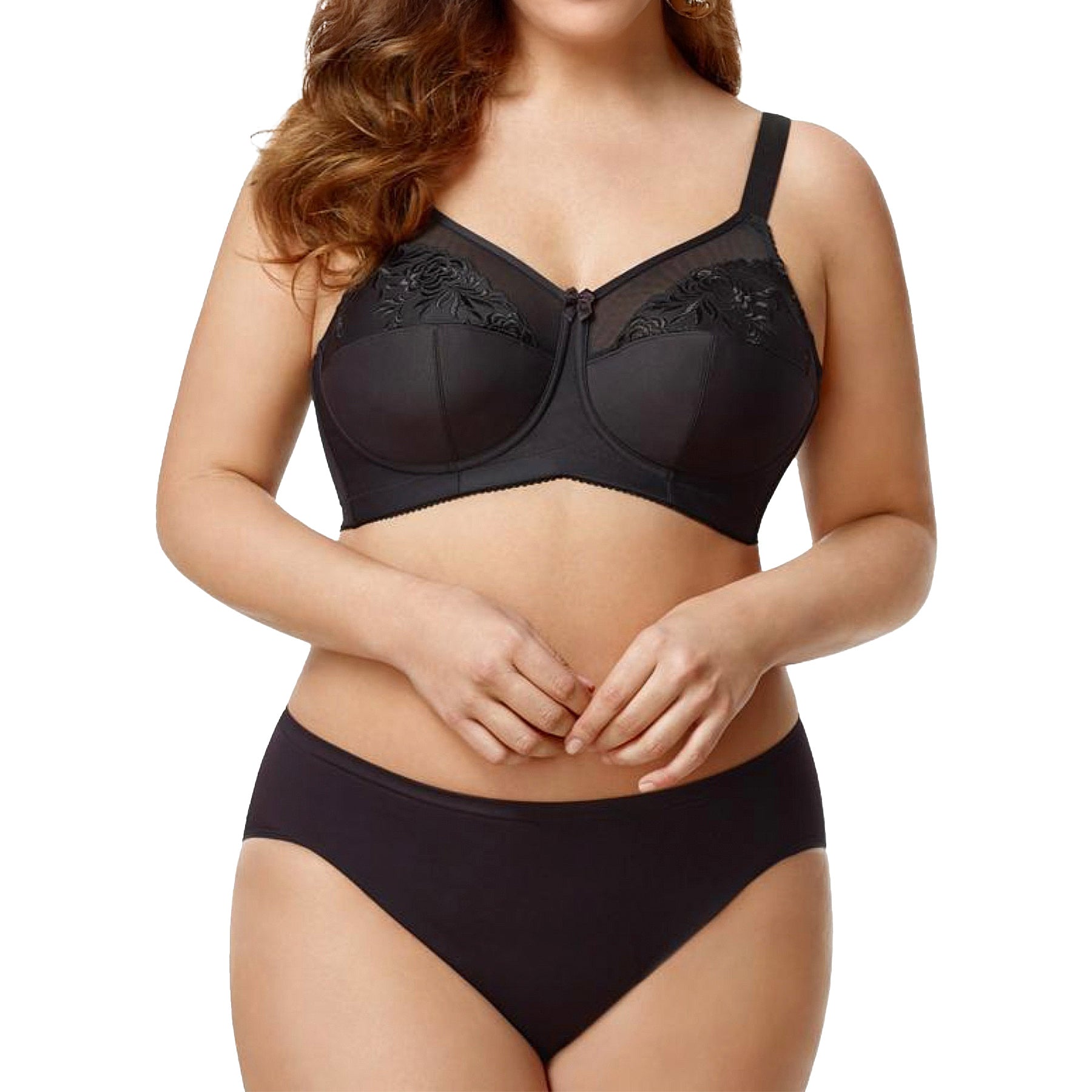 Elila Embroidered Microfiber Soft Cup Bra 1301 Black Set