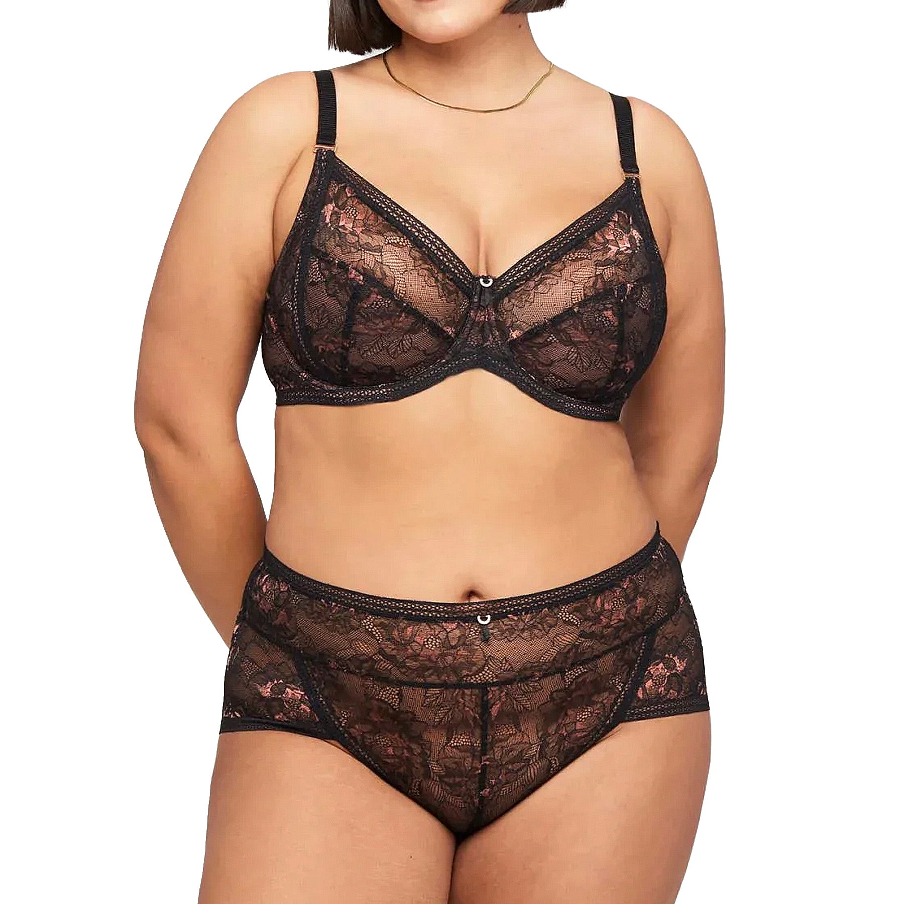 Montelle Enchanted Muse Full Coverage Lace Bra 9491 Black Pecan Set