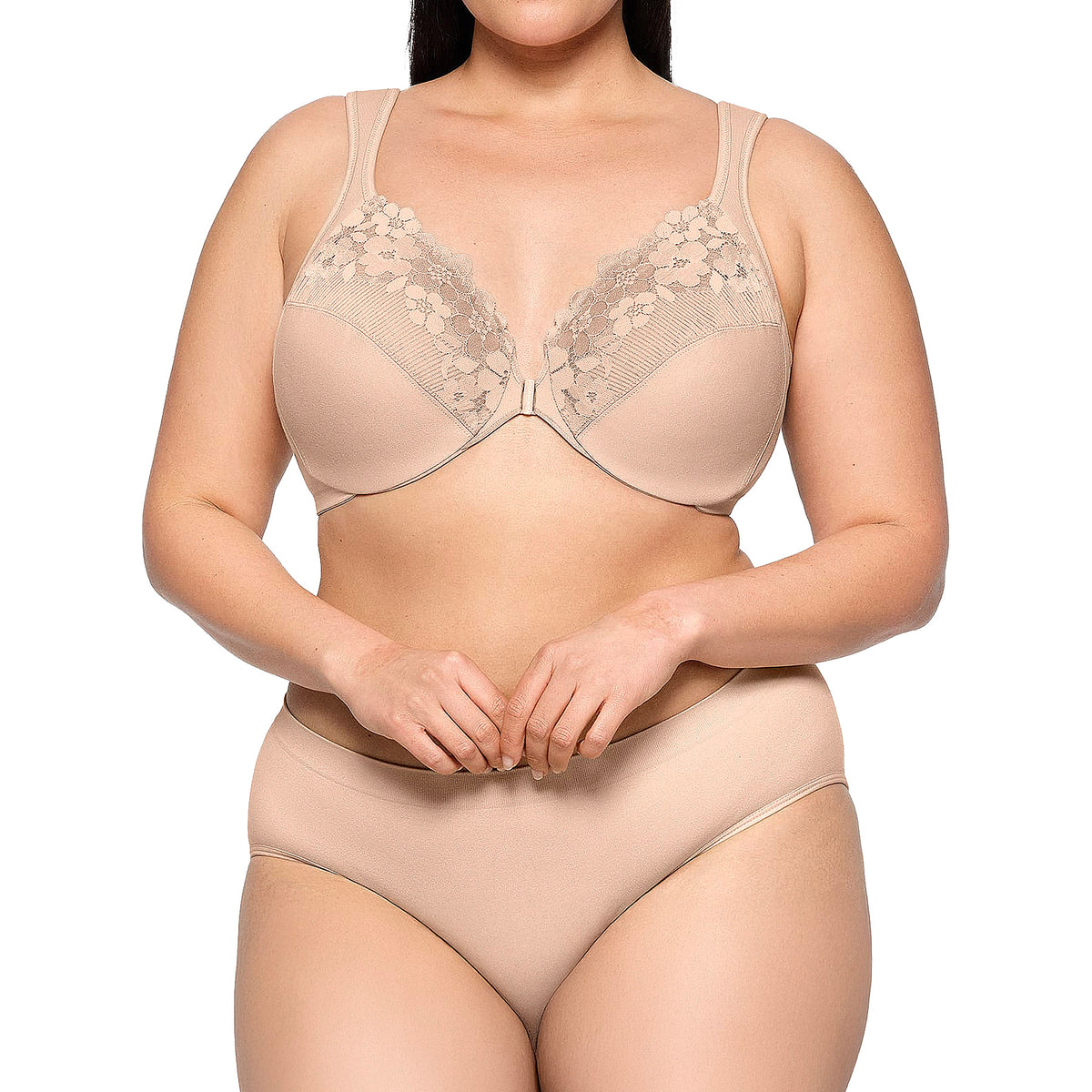 Glamorise Front-Closure Cotton WonderWire Bra 1241 Cafe Set