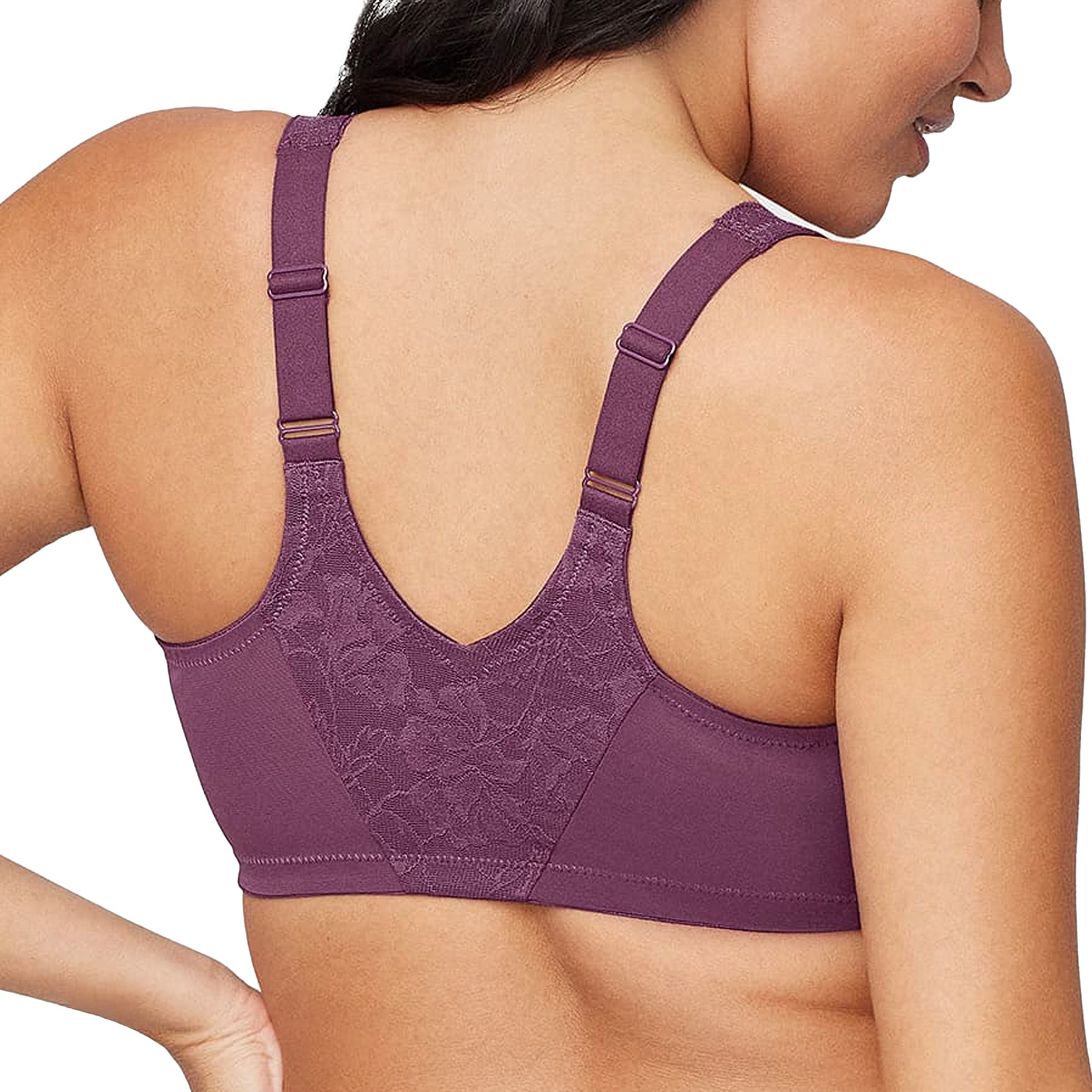 Glamorise Lacey T-Back WonderWire Bra 9246 Black Plum Back