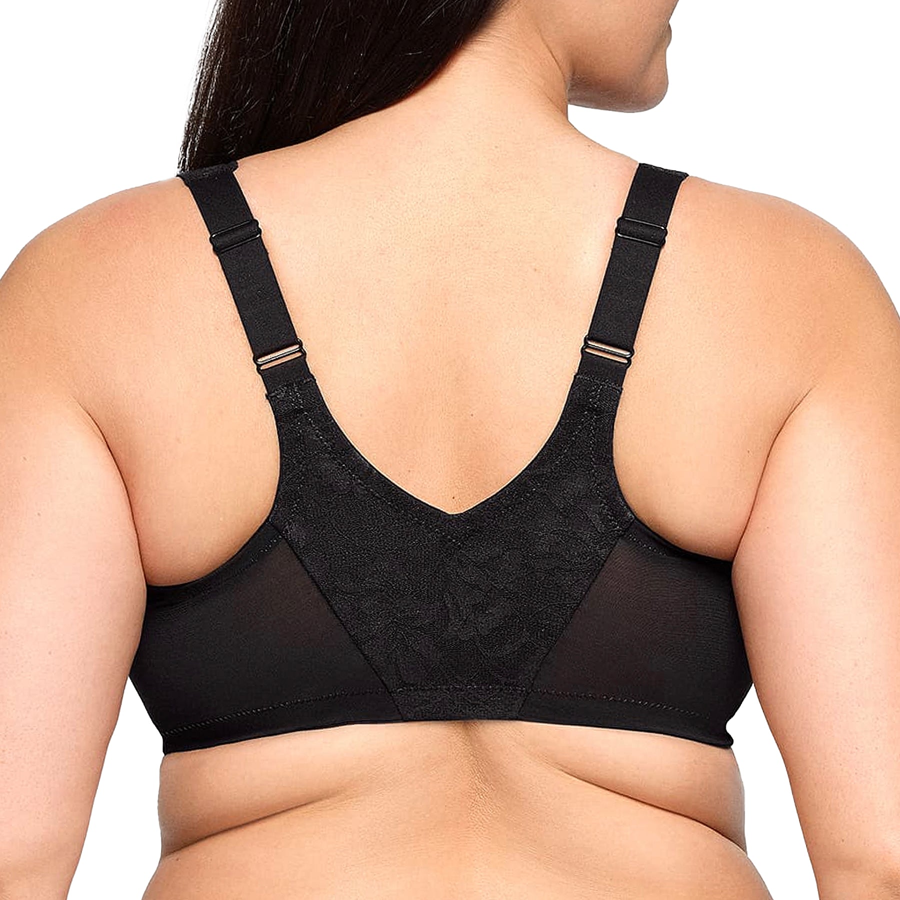 Glamorise Lacey T-Back WonderWire Bra 9246 Solid Black Back