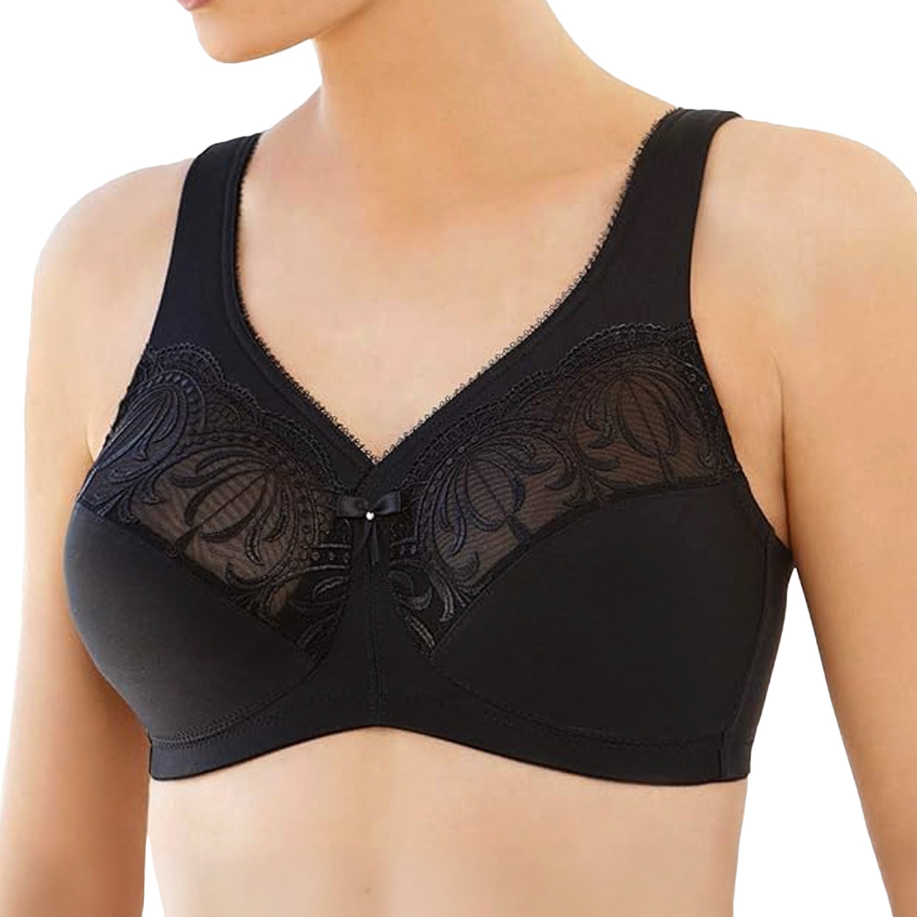 Glamorise MagicLift Embroidered Full Figure Bra 1016 Black Front