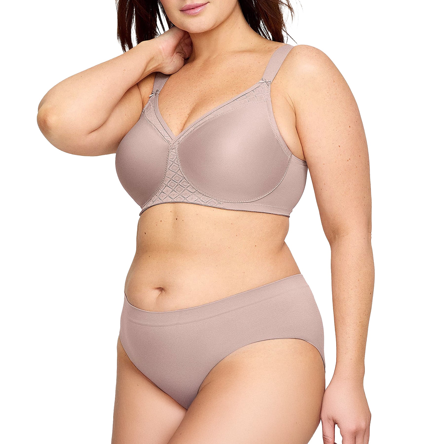 Glamorise Soft Shoulders T-Shirt Bra With Seamless Straps 1080 Taupe Set