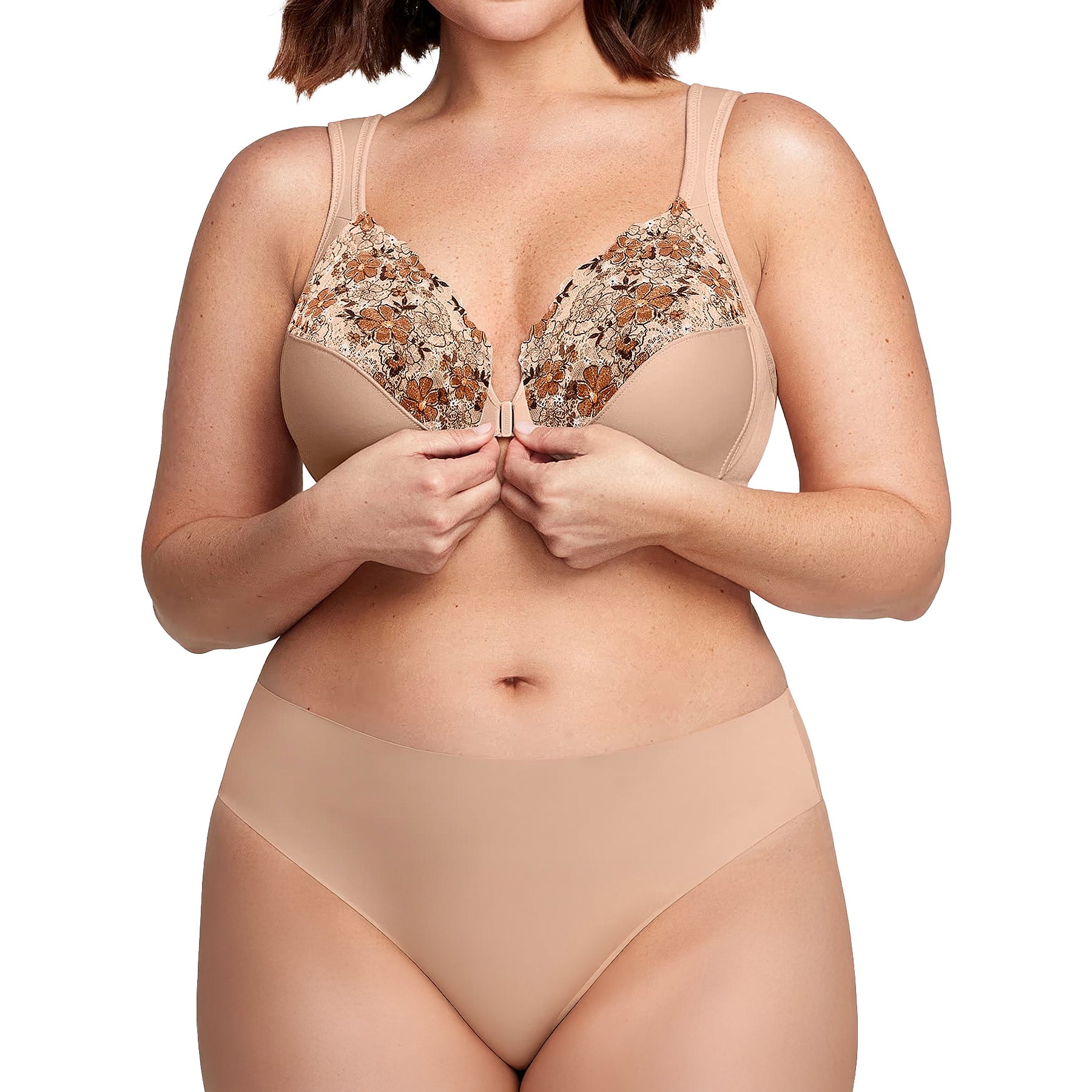 Glamorise Full-Figure Wonderwire Front Closure Bra 1245 Cafe Print Set