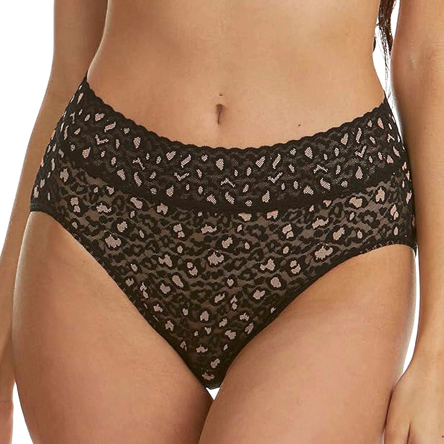 Hanky Panky Cross-Dyed Leopard High Rise Boyshort 7J1292 Black Praline Front