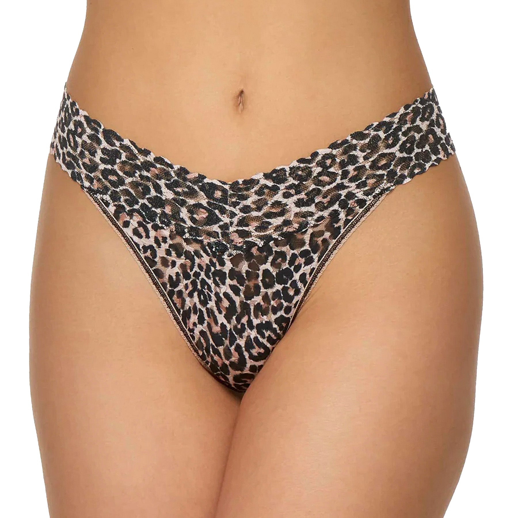 Hanky Panky Printed Signature Lace Classic Leopard Original Rise Thong Wrap 2X1184P Brown Black Front