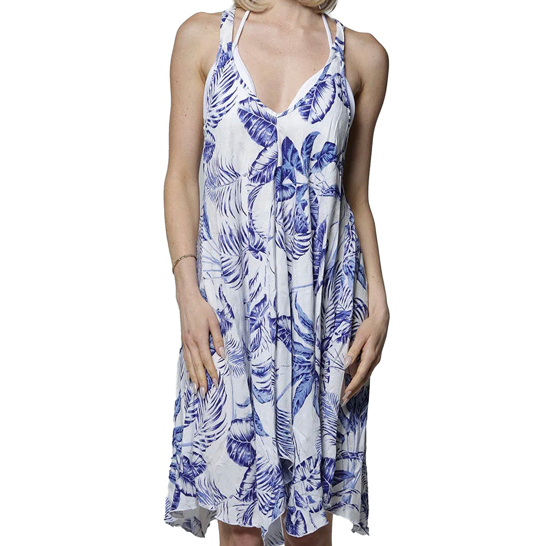 J. Valdi Del Cabo Flowy Racerback Dress Coverup J19116 White Blue Front