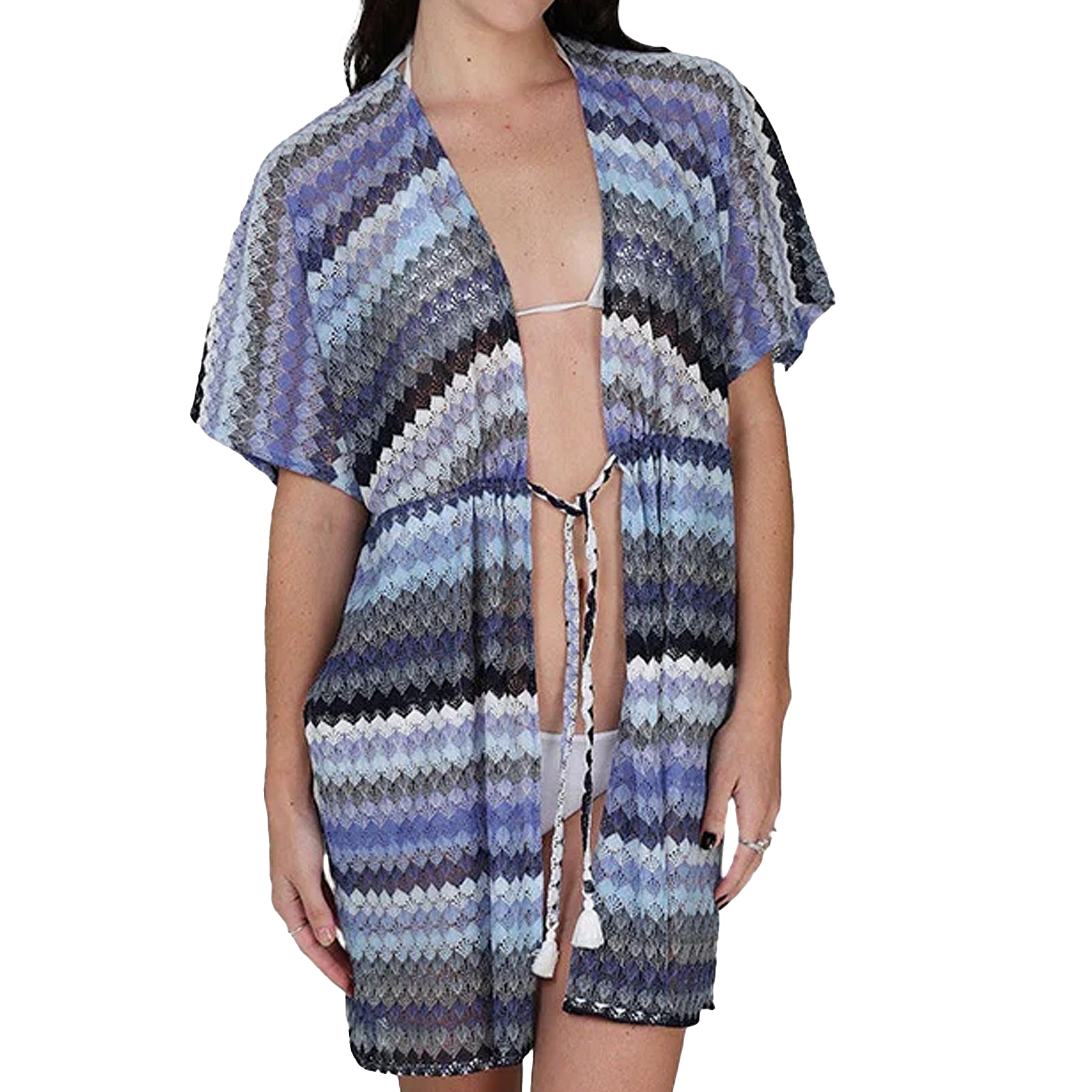 J Valdi Praia Drawstring Kimono Coverup J20106 Blue Multi Front