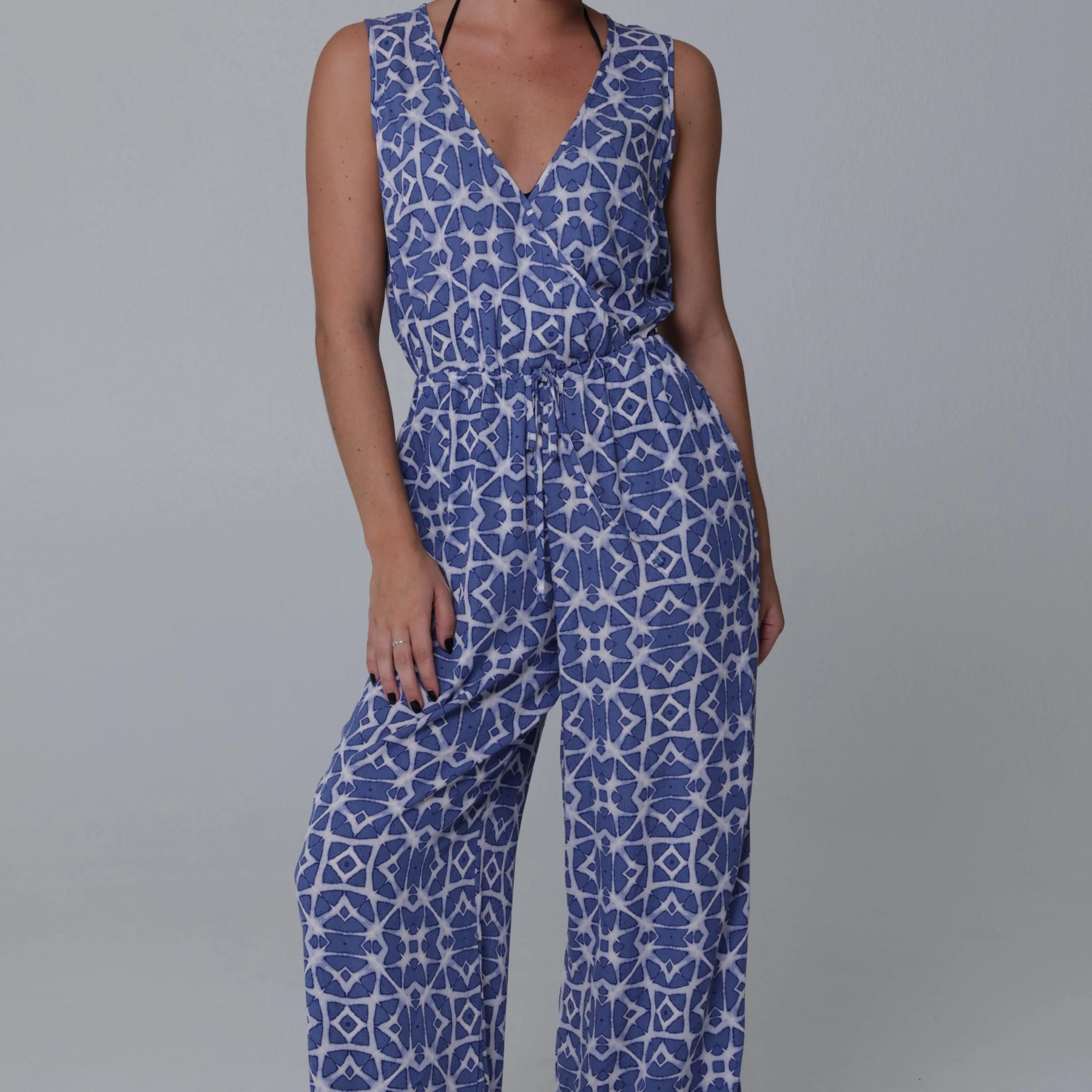 J Valdi Lanikai Sleeveless Surplice Jumpsuit Cover Up J32265 - Blue/White