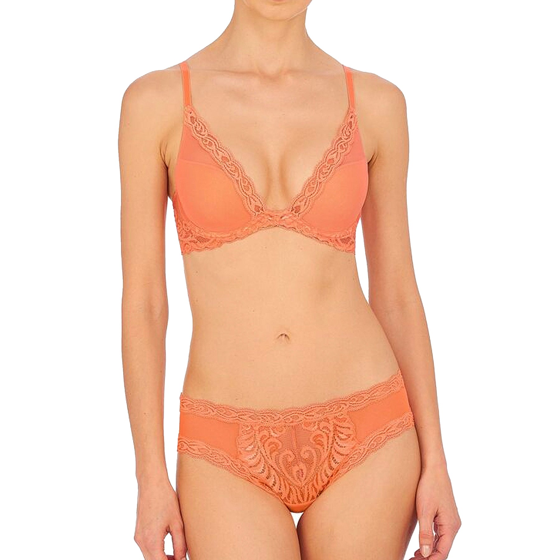 Natori Feathers Contour Plunge Bra 730023 Cantaloupe Set