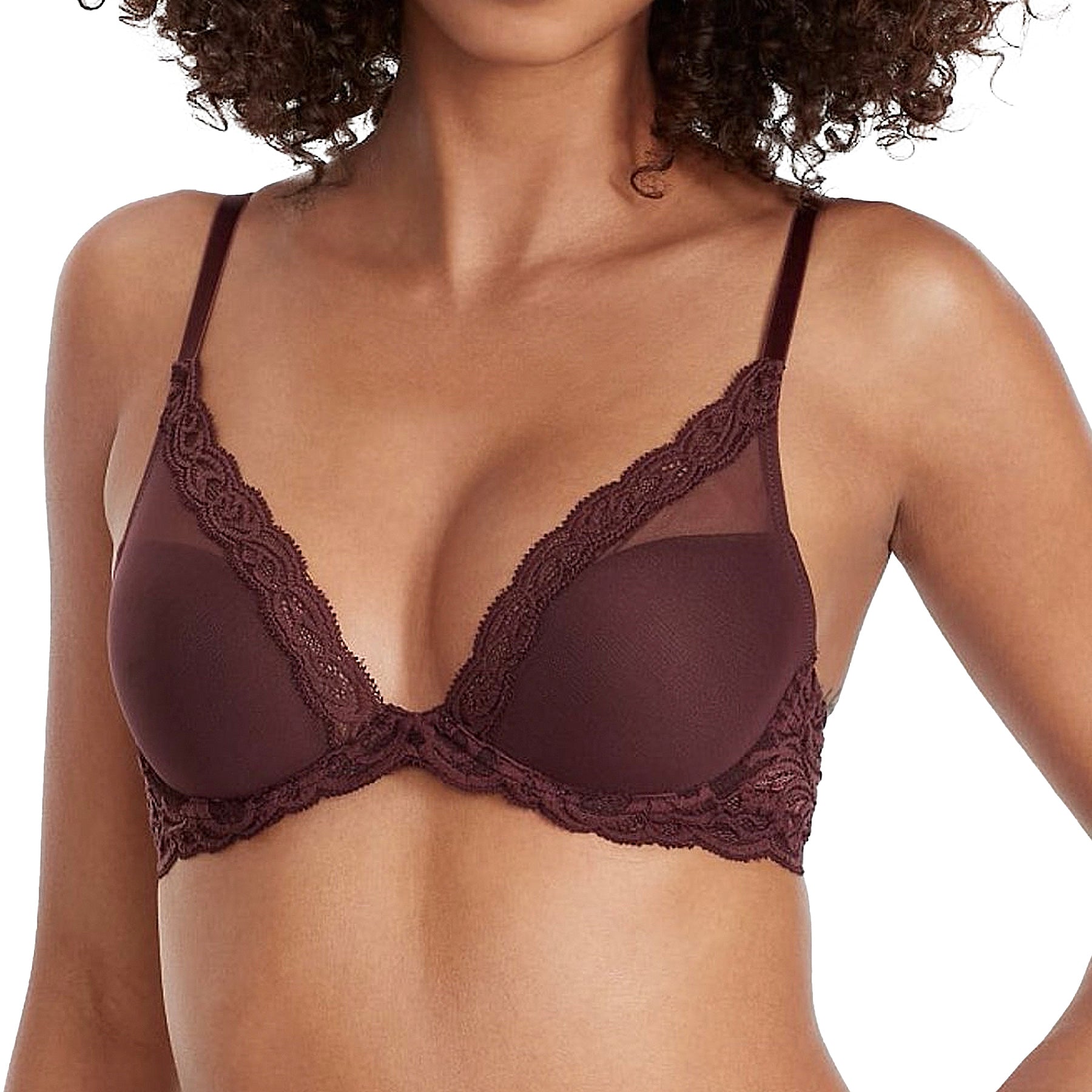 Natori Feathers Contour Plunge Bra 730023 Cocoa Front
