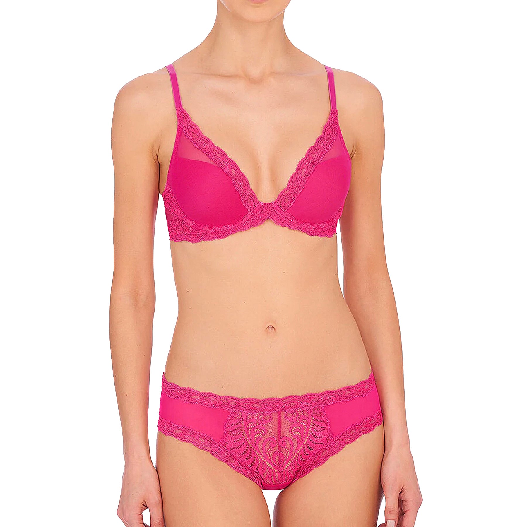 Natori Feathers Contour Plunge Bra 730023 Electric Pink Set