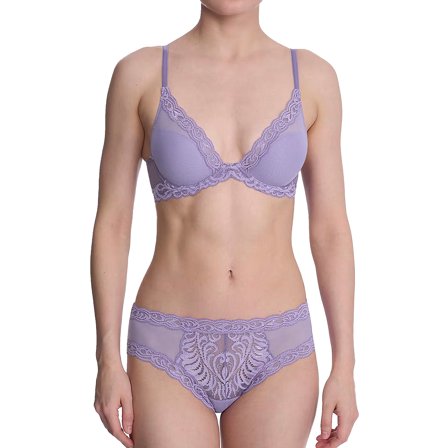 Natori Feathers Contour Plunge Bra 730023 French Lilac Set