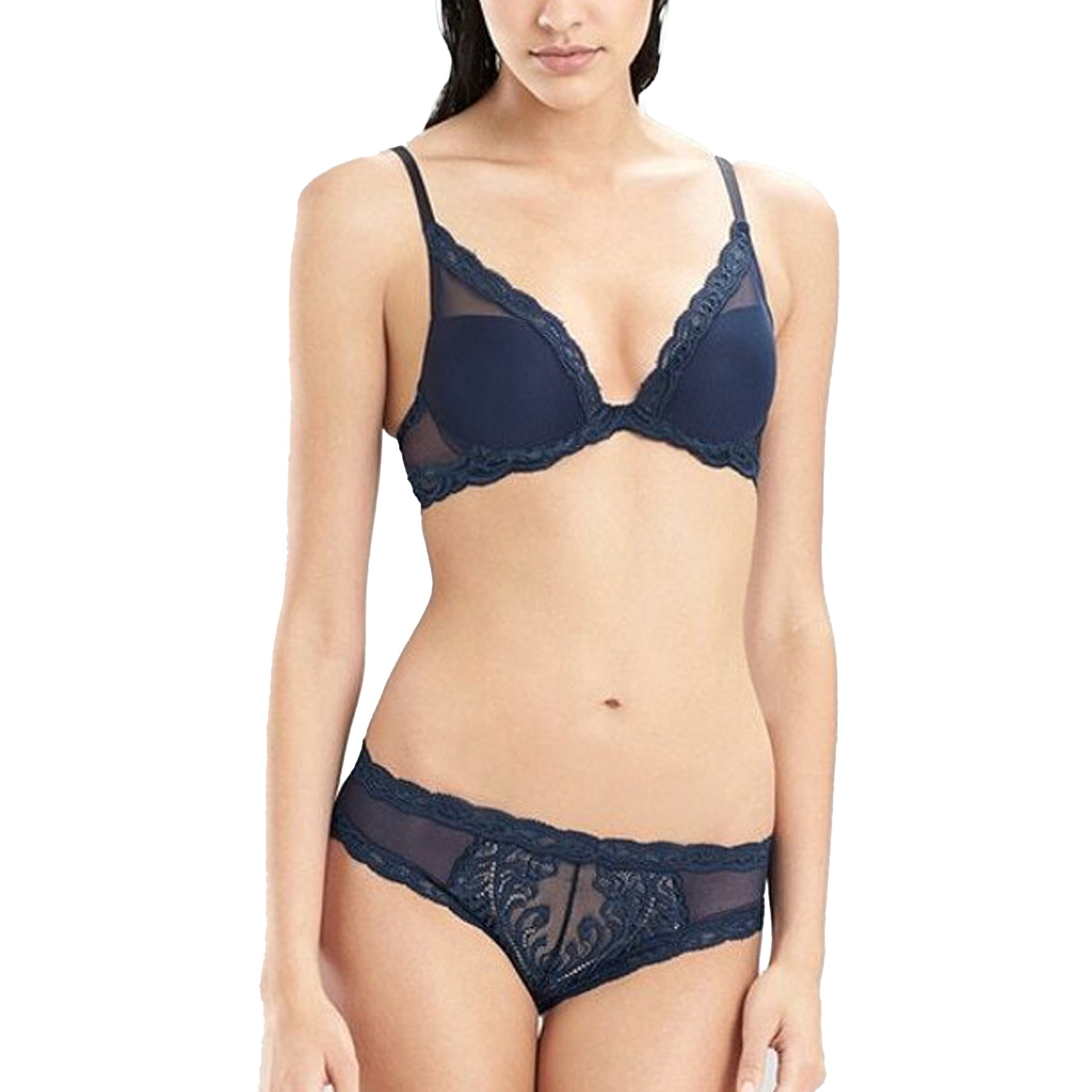 Natori Feathers Contour Plunge Bra 730023 Midnight Set