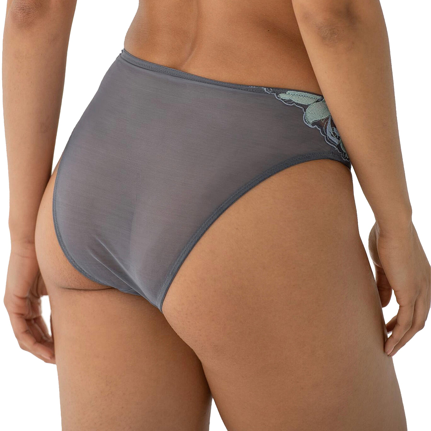 Pour Moi Roxanne Embroidered High Leg Mesh Brief PM22611 Slate Mint Blue Back