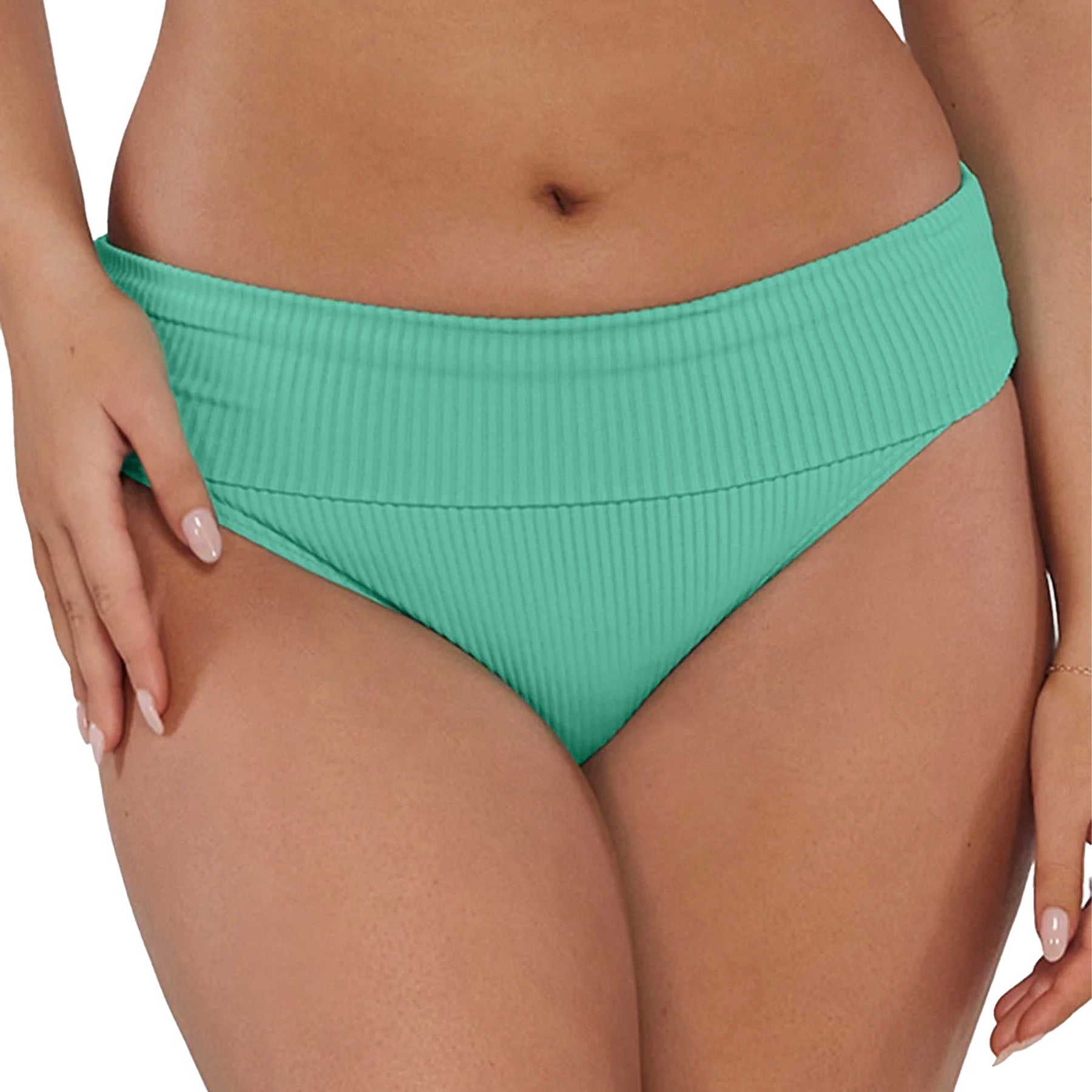 Sunsets Hannah High Waist Bikini Bottom 33B Aqua Mist Sandbar Rib Folded View