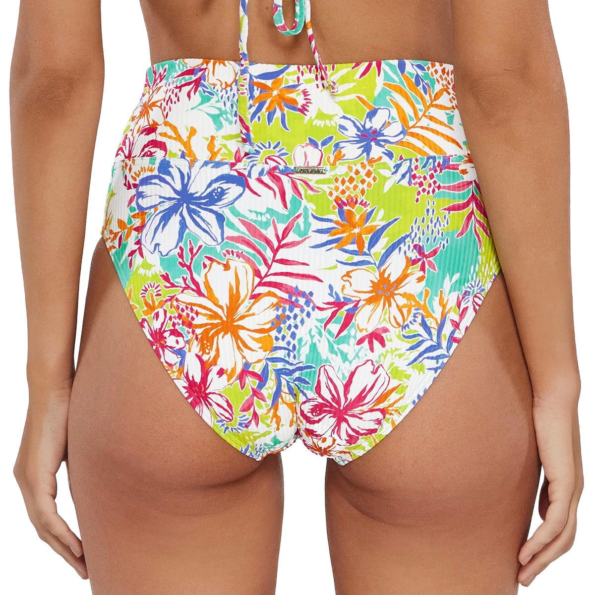 Sunsets Hannah High Waist Bikini Bottom 33B Botanical Bliss Sandbar Rib Back