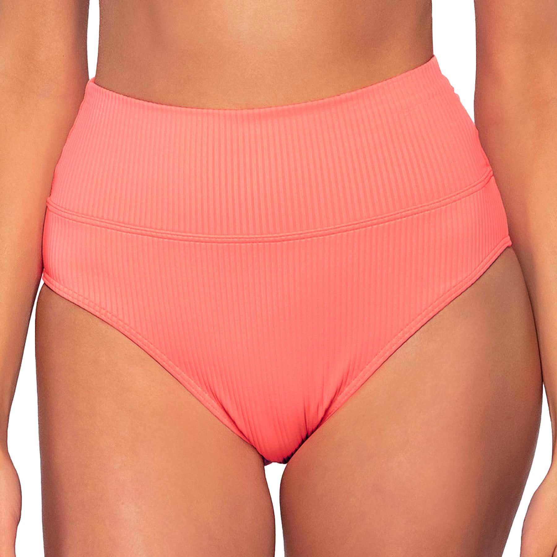 Sunsets Hannah High Waist Bikini Bottom 33B Neon Coral Front