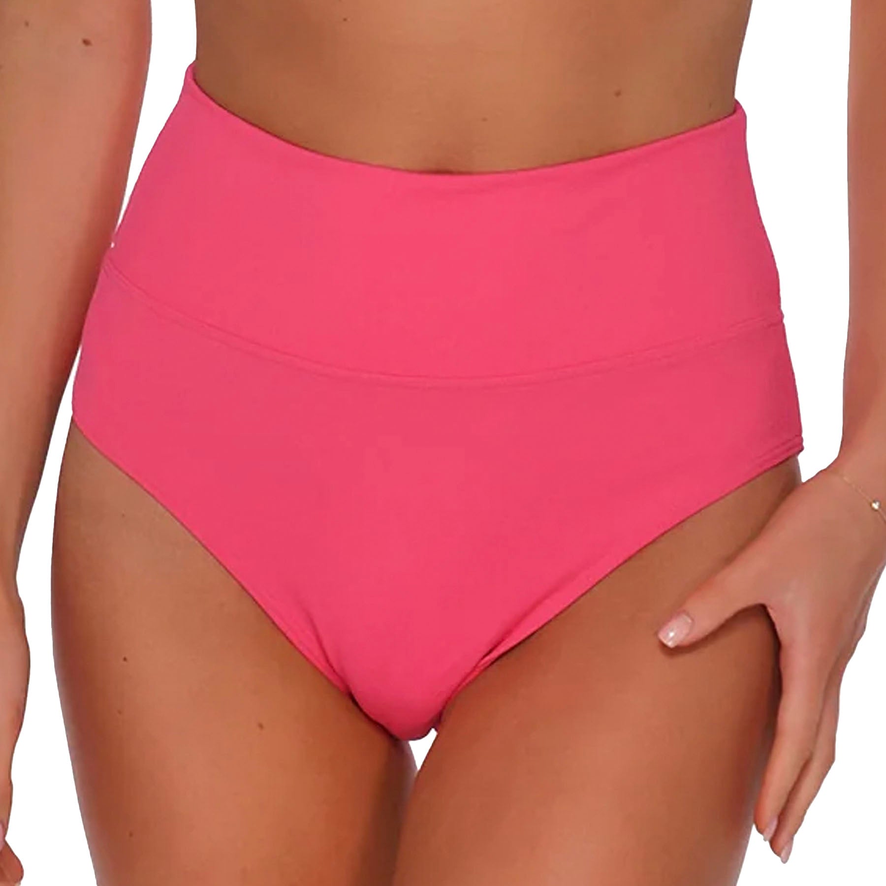 Sunsets Hannah High Waist Bikini Bottom 33B Posy Pink Crepe Front